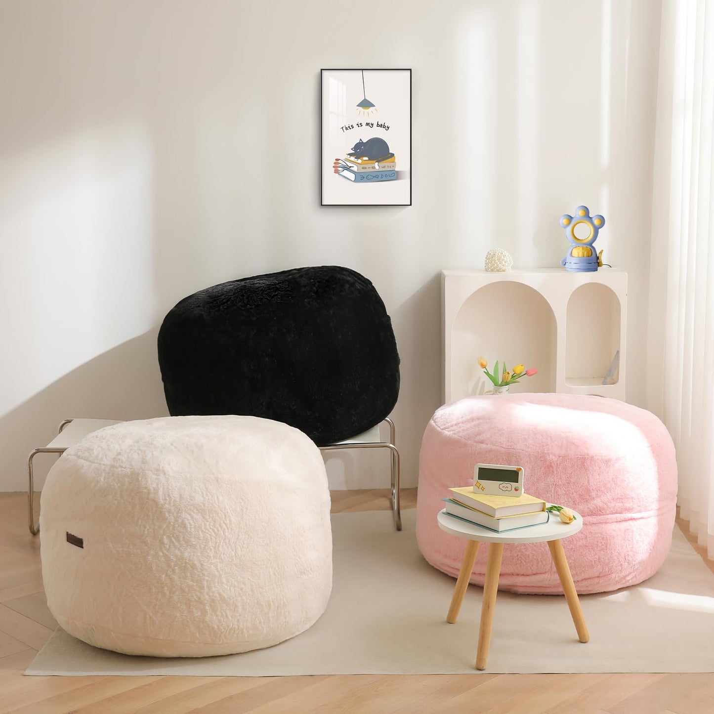MAXYOYO Bean Bag Chair Bed for Kids, Convertible Bean Bag Folds from Lazy Chair to Floor Bed, Stuffed Floor Sofa Couch Sofa Bed for Boys and Girls, High-Density Foam Filling, Pink