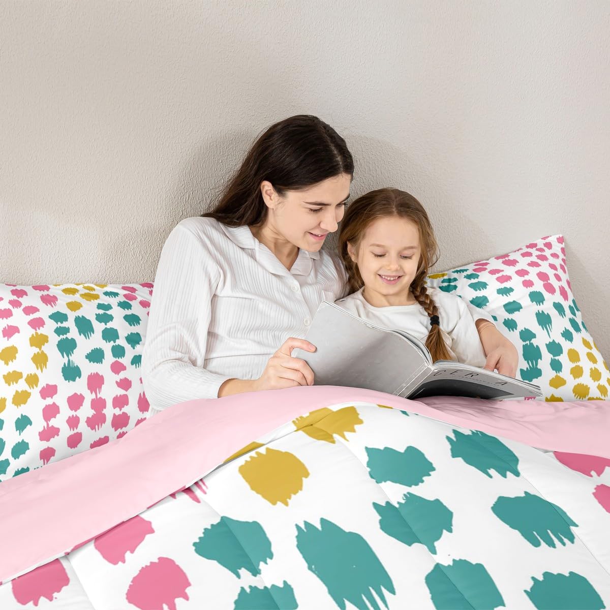 Erosebridal Abstract Spots Kids Comforter Sets Polka Dots Queen Bedding Set for Boys Girls Boho Brush Stroke Comforter Set,Geometric Circle Quilt Duvet 3 Pcs