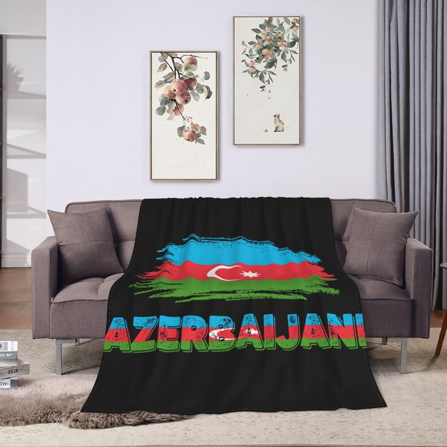 Azerbaijani Flag Blanket Throw Blanket for Couch Sofa Plush Fleece Bed Blankets Lightweight Comfy Flannel Ultra-Soft Warm Blankets for Home Camping Travel Gift 80"X60"