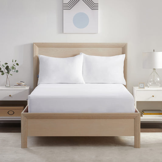 Serta Power Chill Waterproof Mattress Cover, Soft and Breathable Cooling Mattress Protector, 15" Elastic Deep Pocket for Secure Fit, Full, White