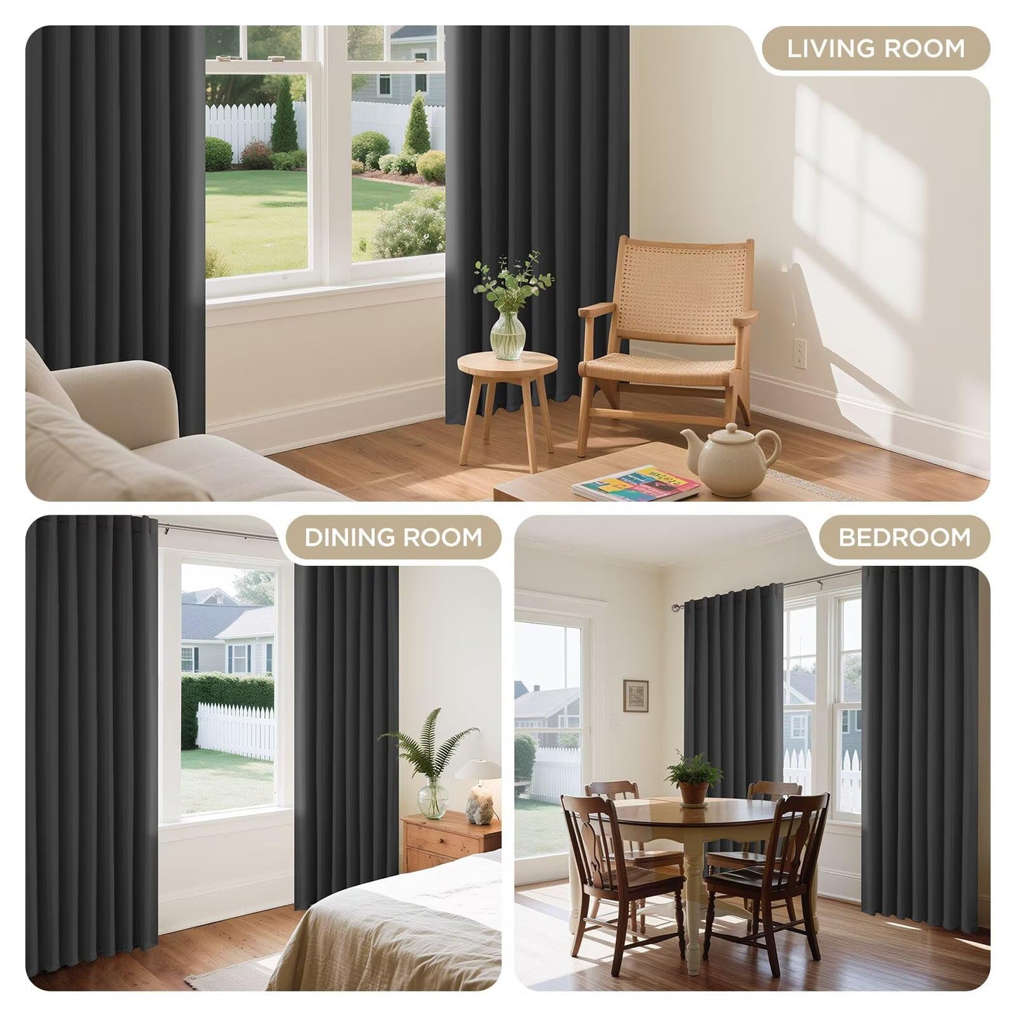 Joydeco 96 Inch Blackout Curtains for Bedroom, Black Out Curtains 96 inch Long, Room Darkening Thermal Insulated Drapes 2 Panels Set, Dark Grey Curtains for Living Room