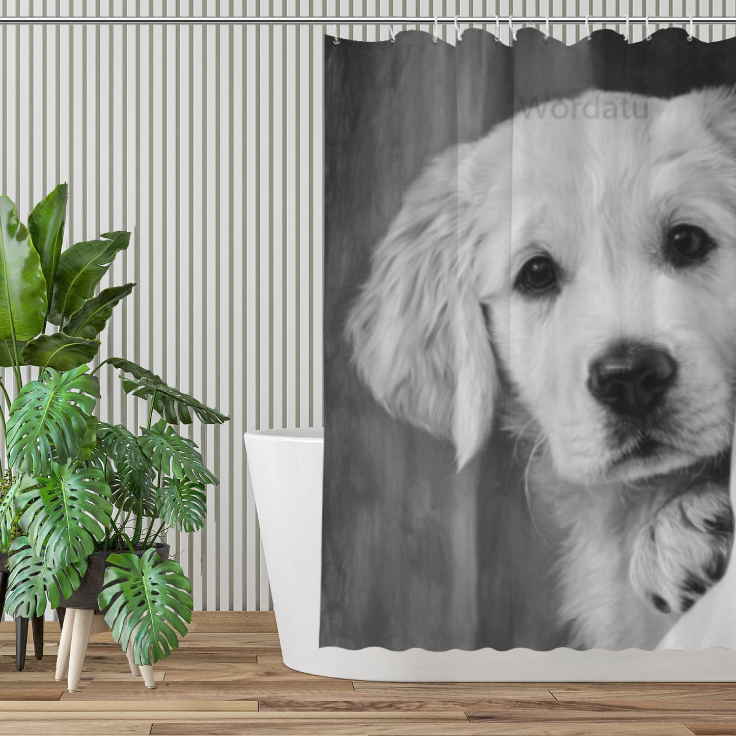 Wordatu Golden Retriever Shower Curtain Funny are You Pooping Black and White Bath Curtain Bathroom Decor Animal Toilet Decor Water Resistant Fabric with 12 Hooks 72x72