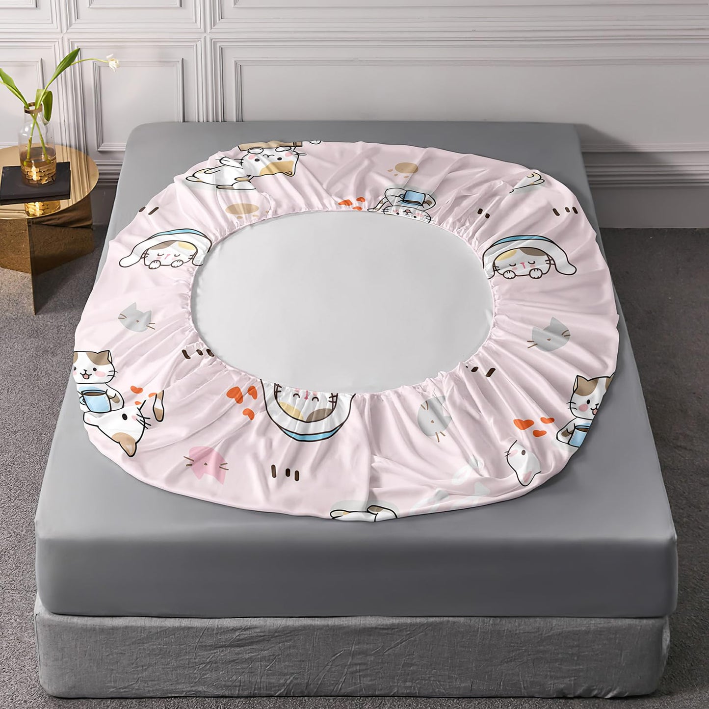AILONEN Sticker Cat Twin Fitted Sheet Set, 3 Piece Microfiber Bedding Pack with 2 Pillowcases, 16 Inch Deep Pocket, Cute Animal Room Style