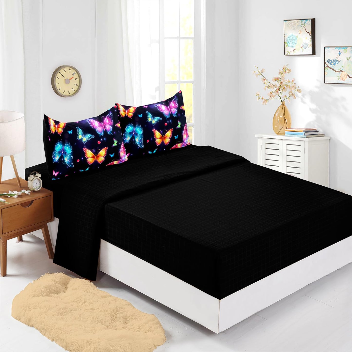 XYNHML Colorful Gradient Butterfly Comforter 7Pcs Tie-Dye Heart Print Bedding Set for Kid Teen Girl Boy Adult Sparkling Aesthetics Quilt Bed Set Twin with 2 Sheets,2 Pillowcases,2 Throw Pillow Covers