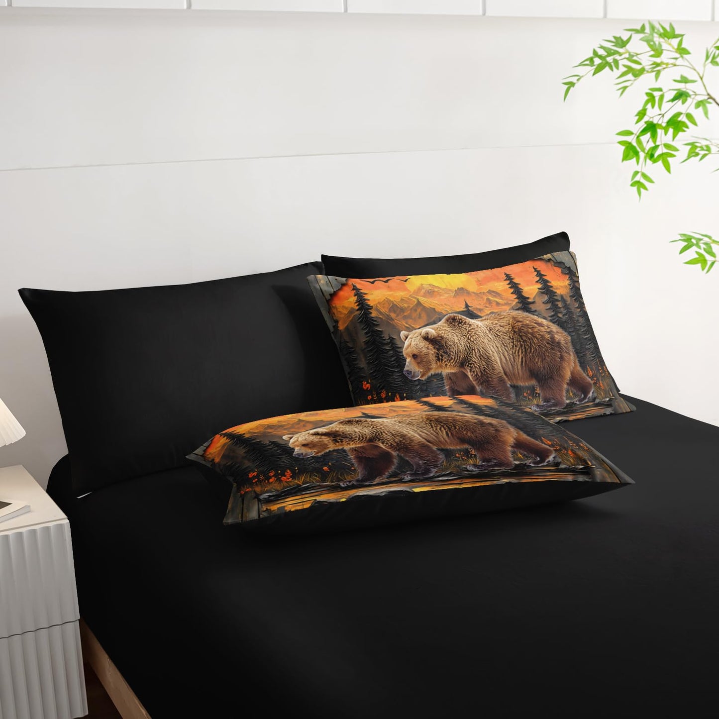 AILONEN Rustic Bear Bedding Twin Size 7-Piece Soft Bed in a Bag, Wildlife Hunting Comforter & Fitted Sheet & Flat Sheet & 2 Pillowcases,2 Pillow Shams for Bedroom Decor