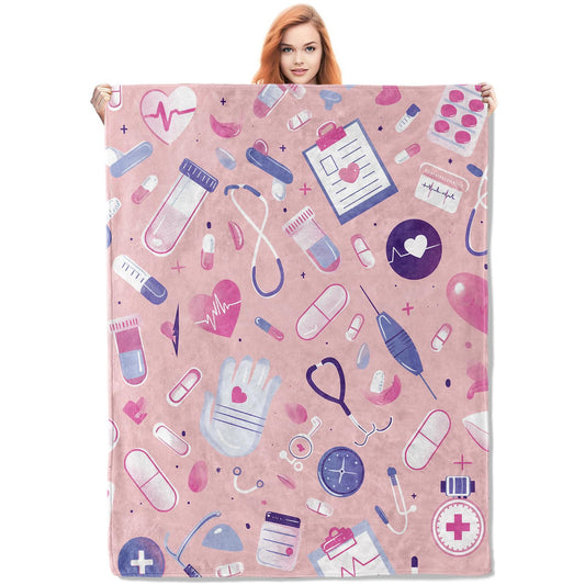 VANZEV Nurse Blanket, Pink Nurse Gifts Flannel Throw Blankets,Soft Warm Lightweight Cozy Plush Nursing Graduation Throws for Bedroom Sofa Office Home Decor Gifts for Women Girls 60"x50"
