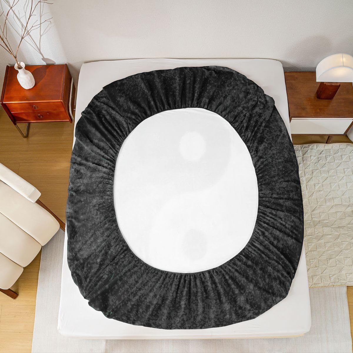 Yin Yang Bedding Set for Girls Boys Children Boho Trippy Psychedelic Art Fitted Sheet Decorative Gossip Pattern Bed Sheet Set Traditional Ying Yang Theme Bed Cover No Flat Sheet Twin Size 2Pcs
