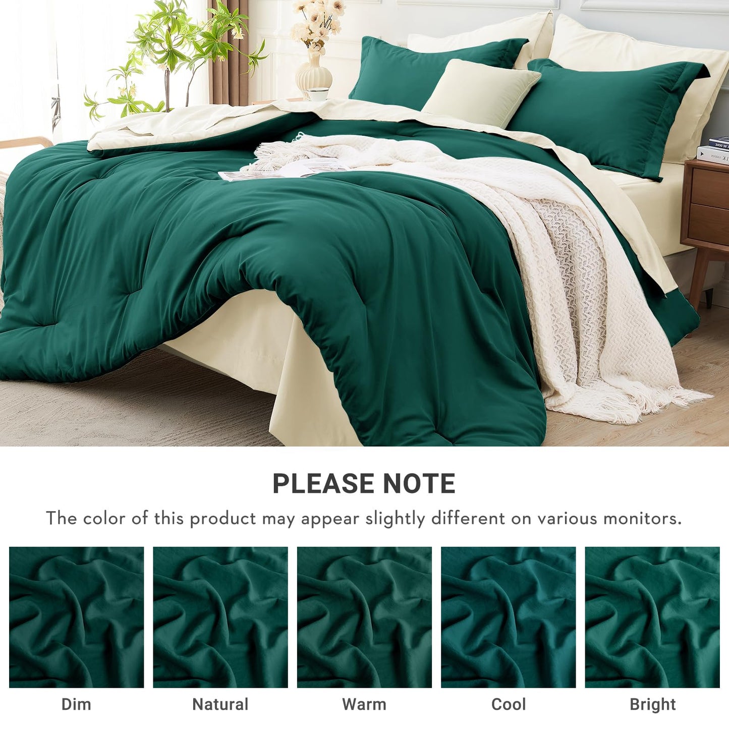 MUXHOMO 7 Pieces King Comforter Set, Soft Bed in a Bag King Size, All Season Bedding Set with Comforter, Flat Sheet, Fitted Sheet, Pillowcases & Shams, Peacock Blue & Ivory
