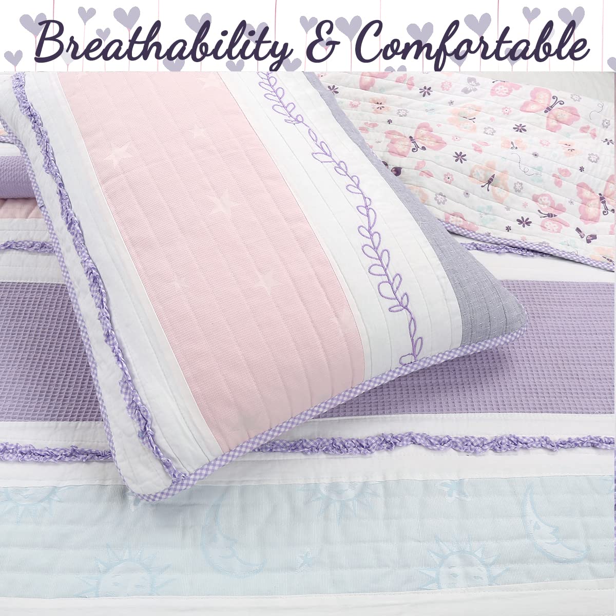 Cozy Line Home Fashions Lavender Blue Pink Ruffles Girl 100% Cotton Reversible Quilt Bedding Set, Coverlet, Bedspread (Lavender Dream, Twin - 2 Piece: 1 Quilt + 1 Sham)