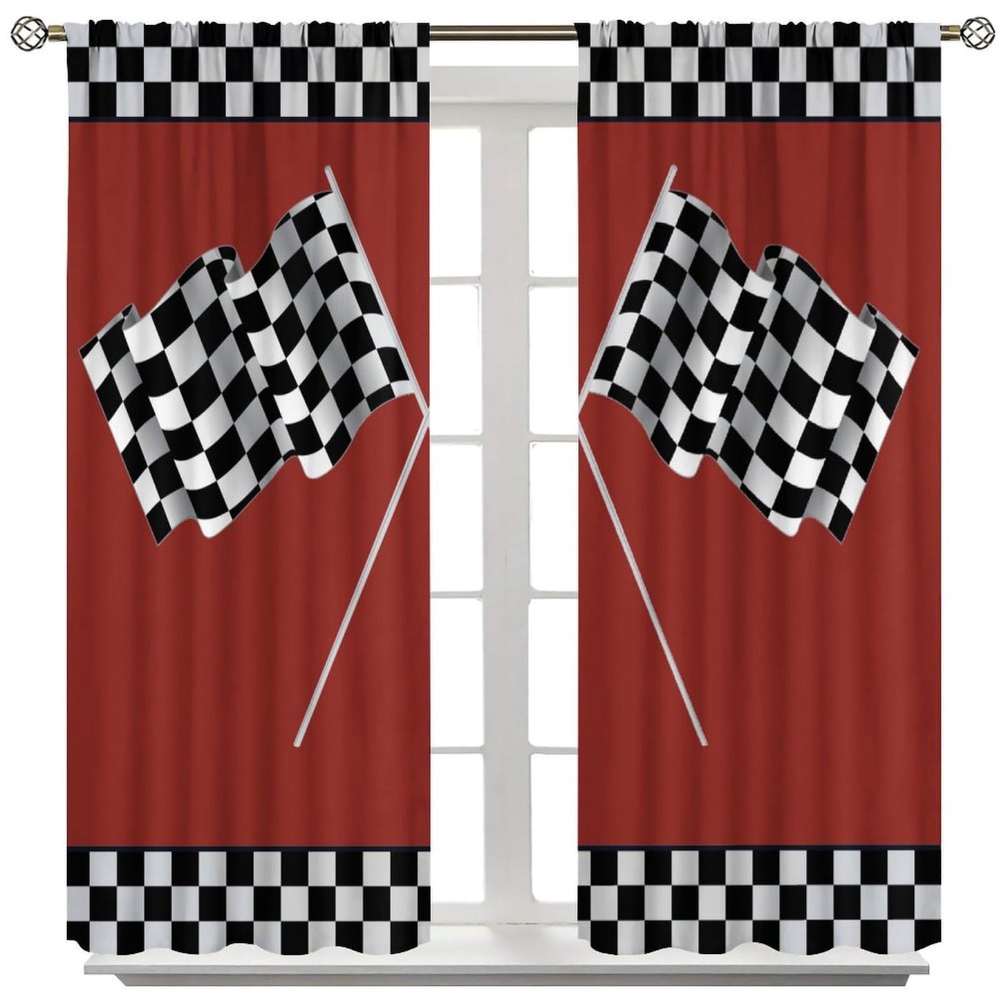 SENRUEGT Race Car Blackout Curtains for Bedroom,Abstract Modern Art Racing Car Black White Checked Flag Window Treatments for Kids Boys Bedroom Curtains 42x45 Inch, Style-3