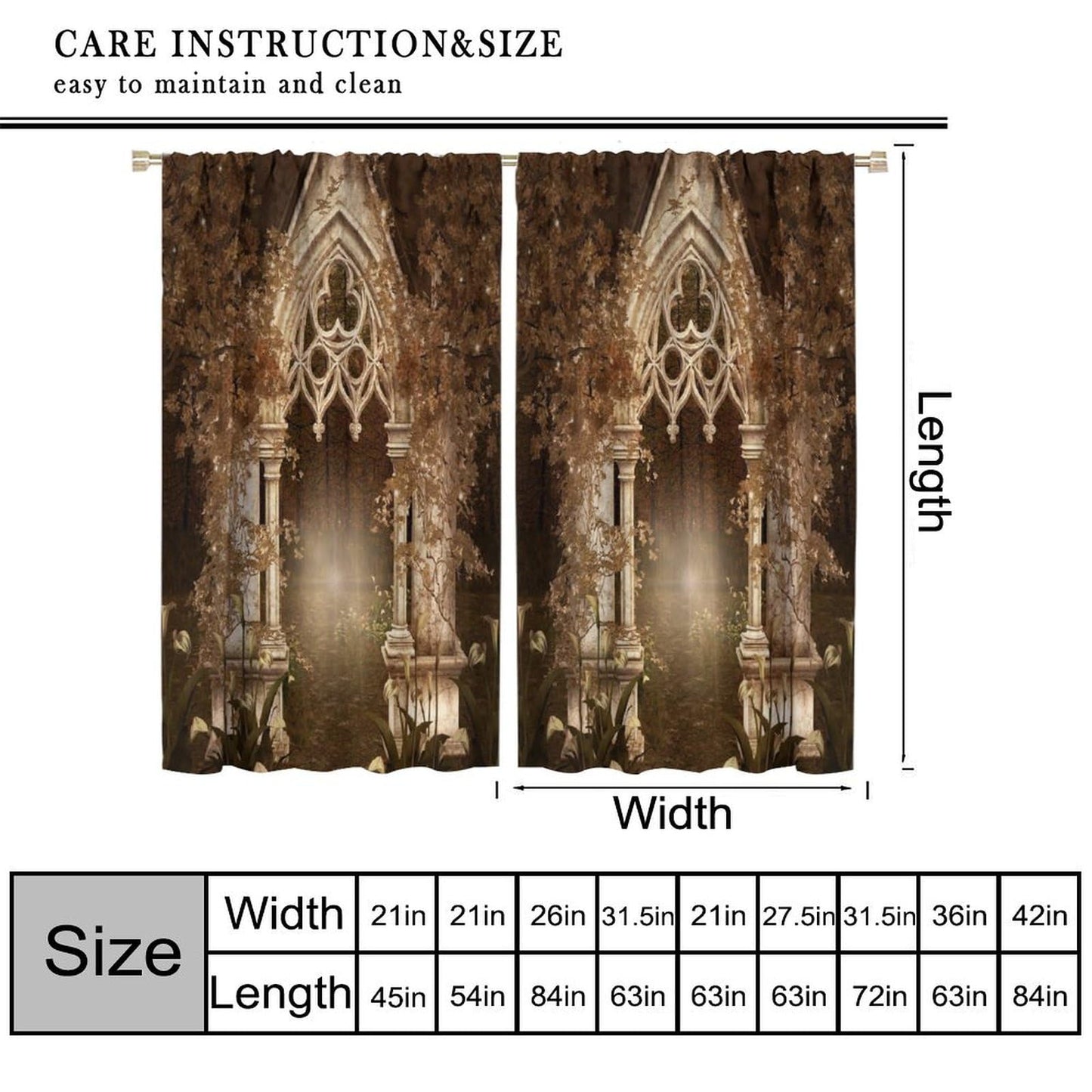 YCness Fantasy Nature Landscape Curtains, Golden Sparkle Gothic Fantasy Gate Magic Dreamland Fairy Window Treatments for Kitchen Living Room Bedroom Home, 2 Panels 42x45 Inch