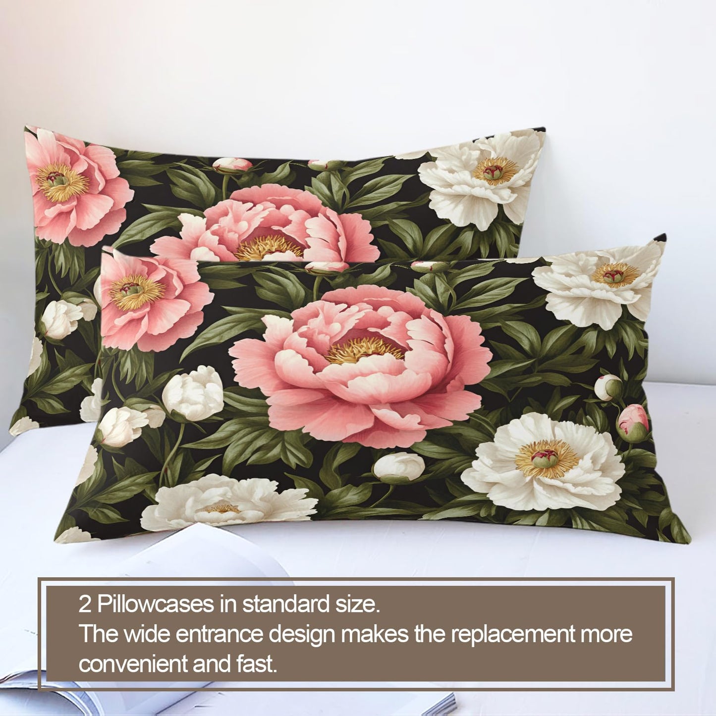 PAISUOQ Peony Bedding Sets Full Pastel Flowers Comforter Cover with Zipper Ties, European Retro Duvet Cover with 2 Pillowcases, 3 Pieces，Bedroom Decor & Gifts