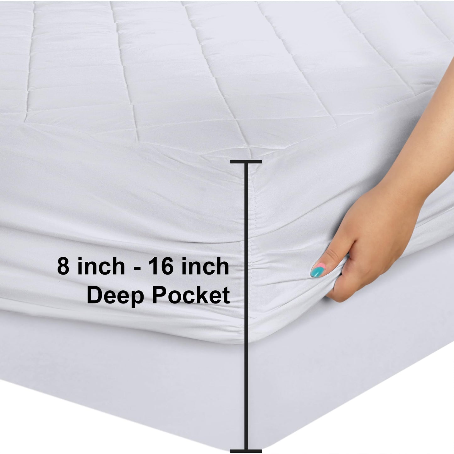 Quilted Fitted Mattress Pad, Queen Mattress Protector Topper with Deep Pocket Stretches up to 16 Inches, Machine Washable Mattress Cover by Utopia Bedding (White)
