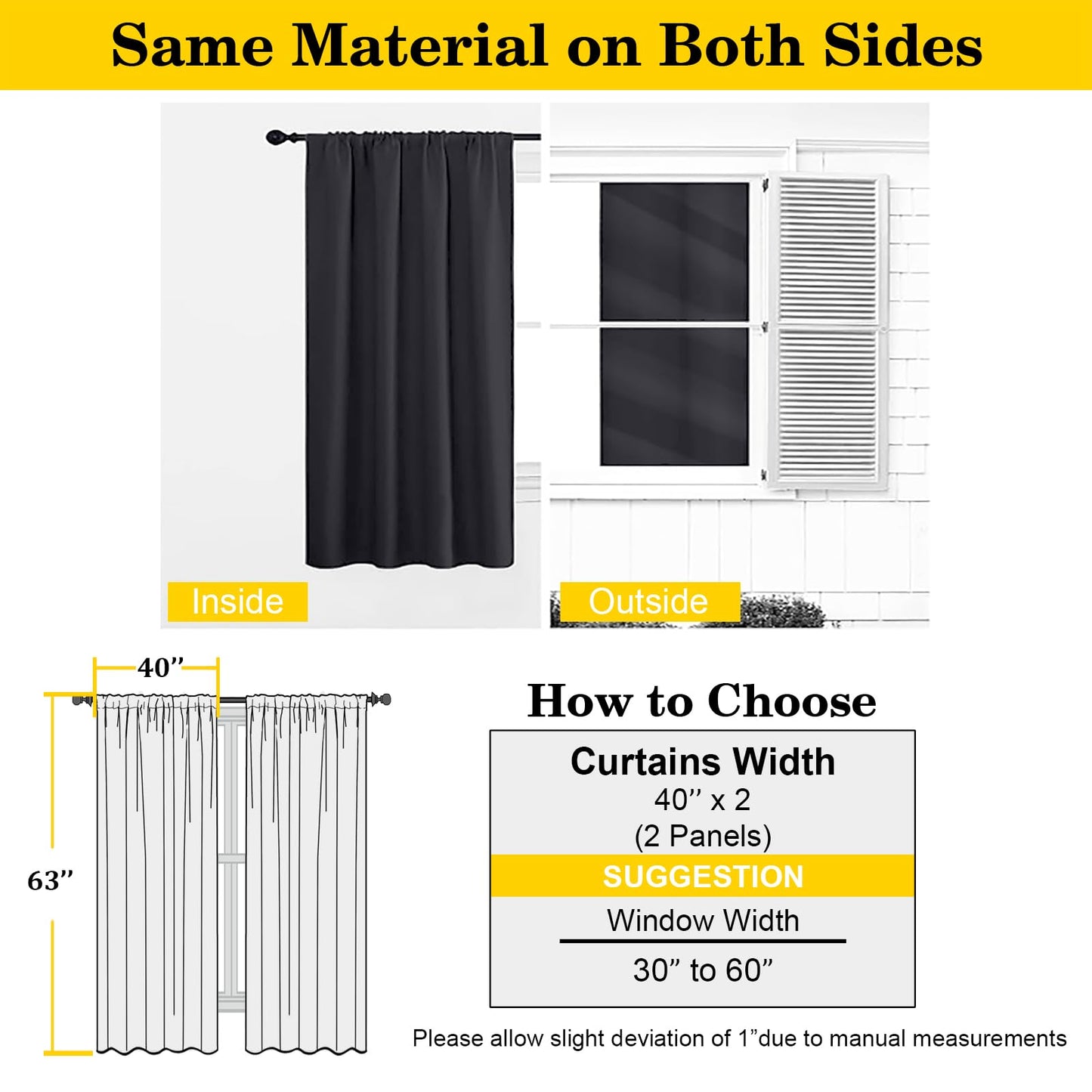 WelvetBLK Black Blackout Curtains for Bedroom Living Room 63 Inch Length 2 Panels Set, Soft Solid Room Darkening Thermal Insulated Window Treatments, Rod Pocket Dining Room Curtains, Black, 40"Wx63"L