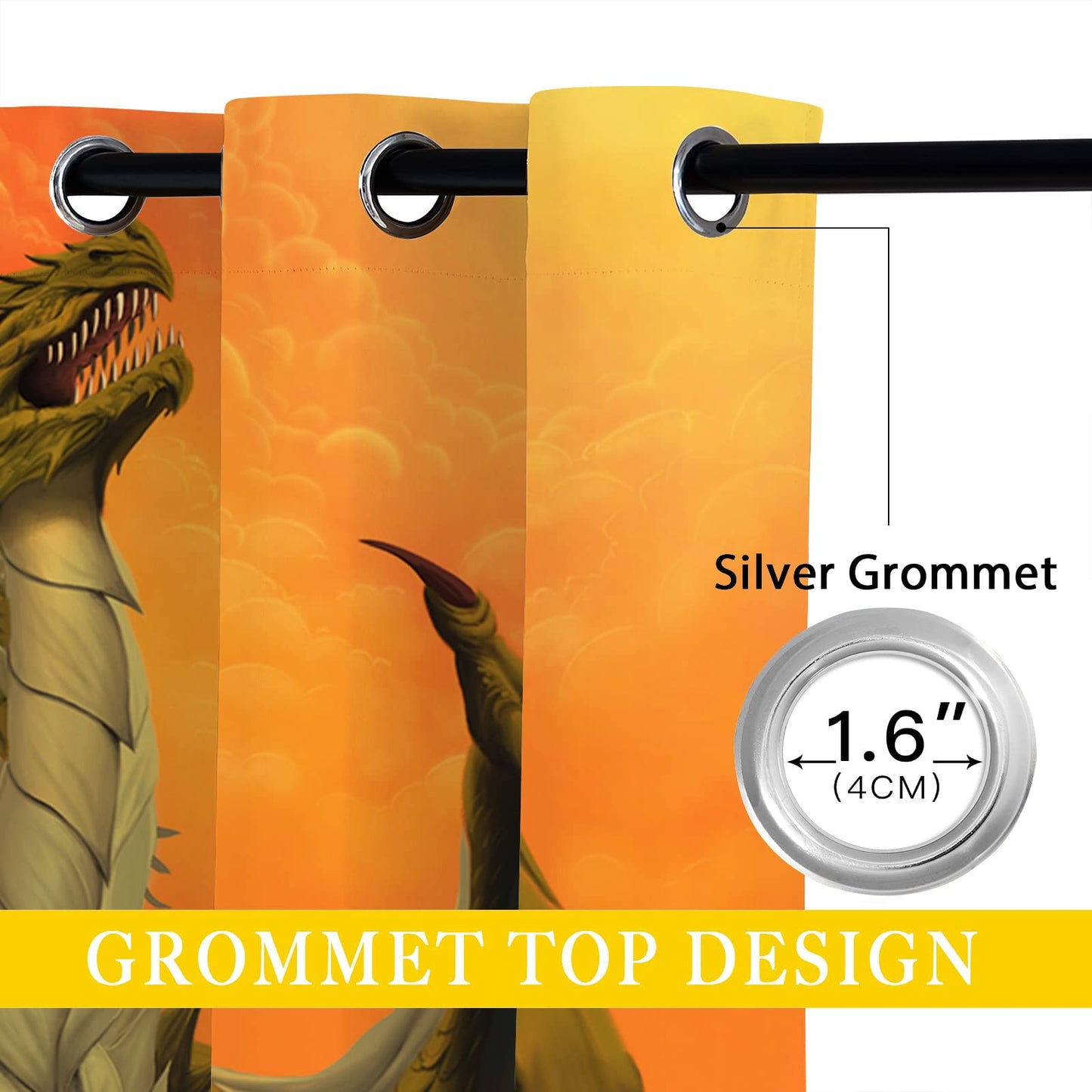 ONINUO Dragon Blackout Curtains for Girls Boy Home Decor, Fantasy Mythical Western Animal Grommet Thermal Insulated Drapes Darkening Window Curtain for Bedroom Living Room, 42 x 45 Inch