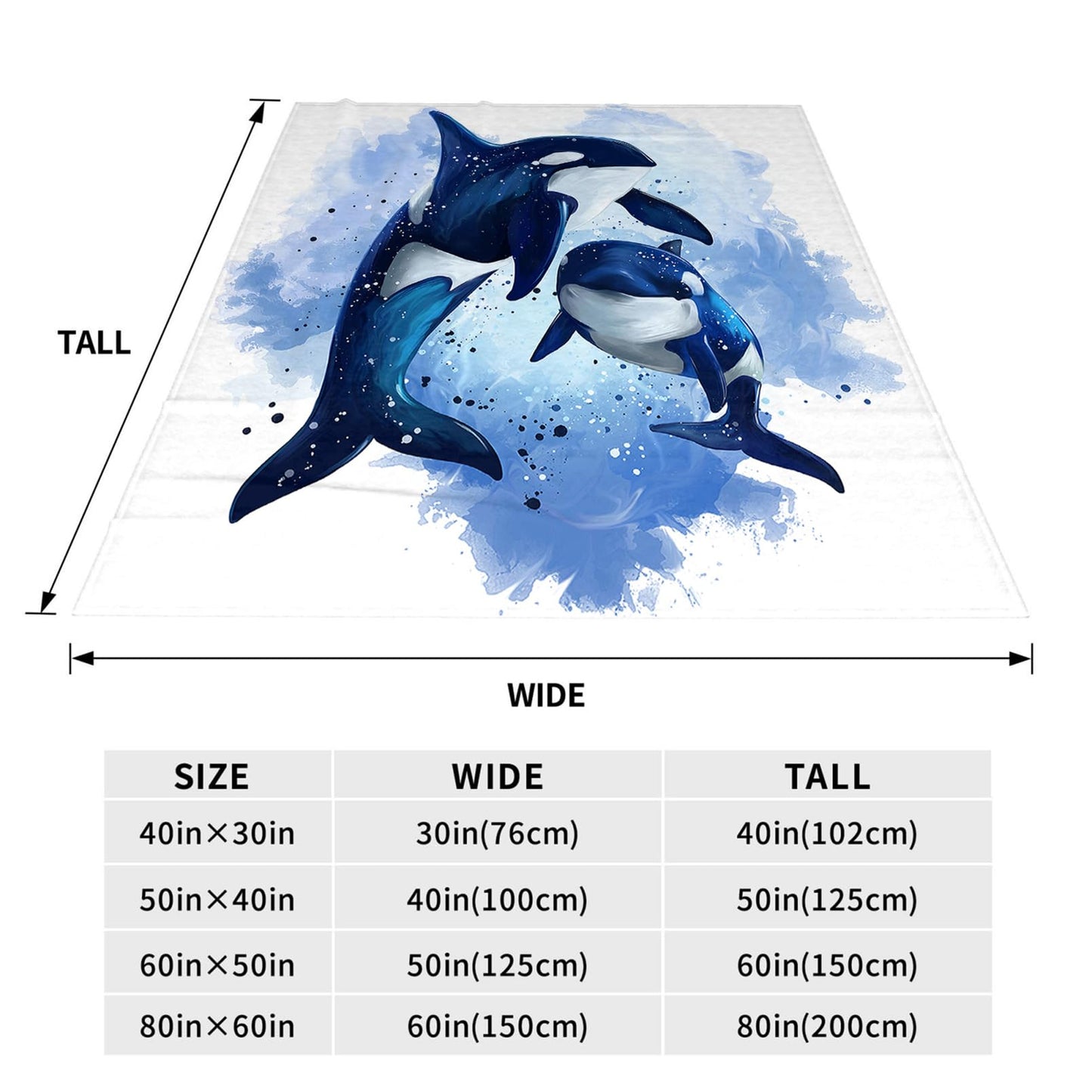 Throw Blanket 40x50 Inch,Ocean Blue Killer Whale Cozy Soft Lightweight Fuzzy Flannel Blanket 50x40 Inch Suitable for Couch Bed Sofa Living Room in All Seasons