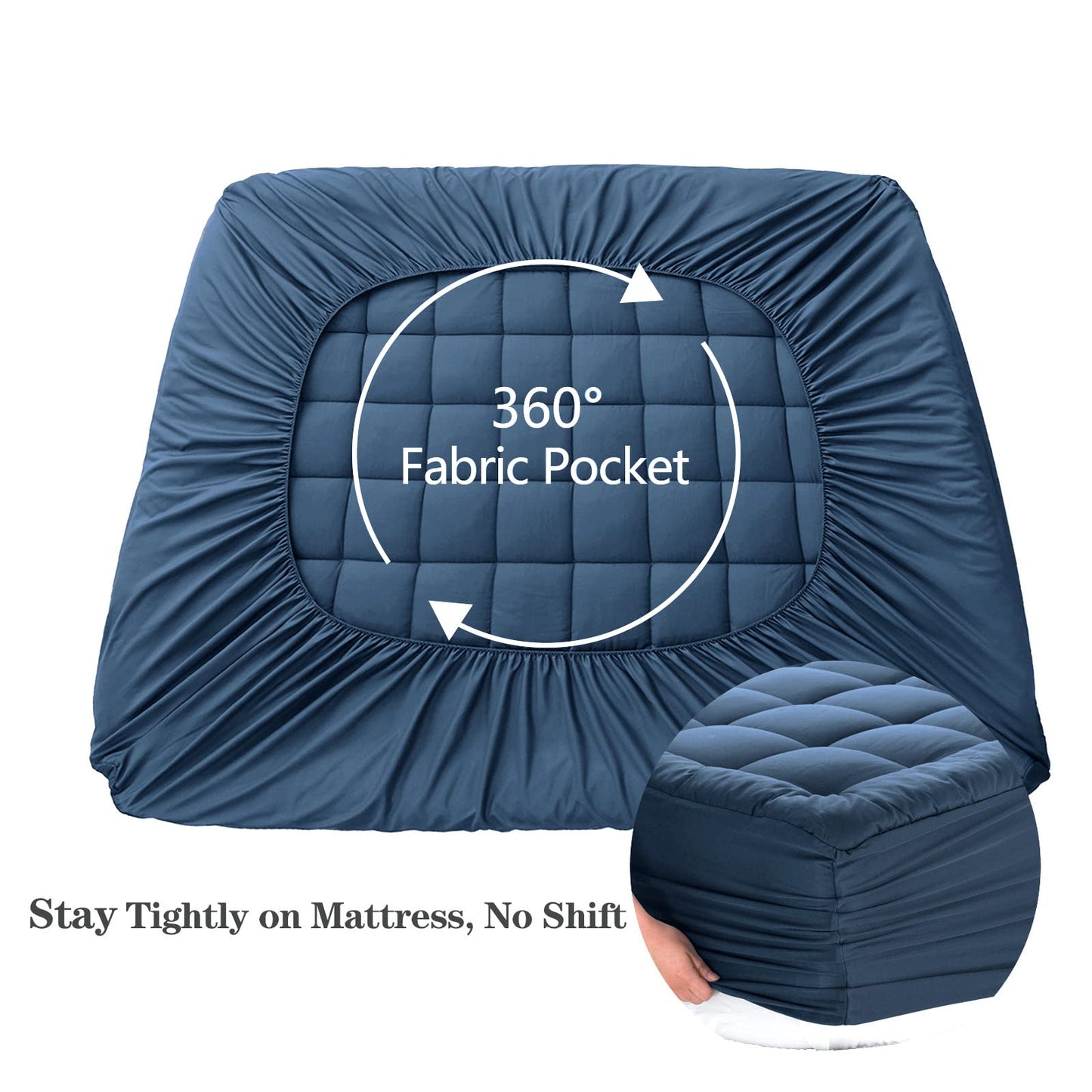 EASELAND Queen Size Mattress Pad Pillow Top Mattress Cover Quilted Fitted Mattress Protector 8-21" Deep Pocket Cooling Mattress Topper (60x80 Inches, Dark Blue)