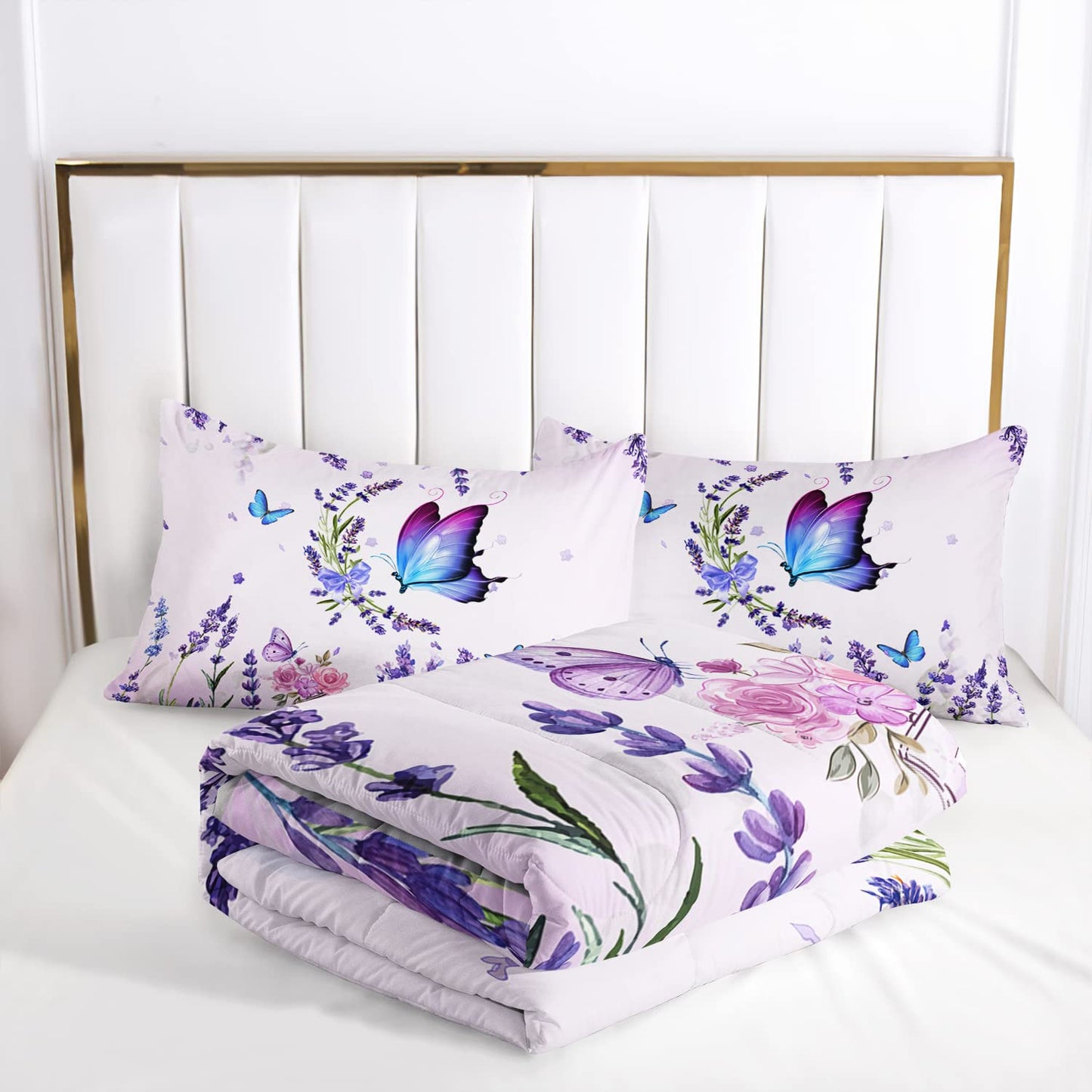 AILONEN Purple Butterfly Comforter Set Twin- Lavender Flower Butterfly Bedding Set for Kids Girls Women,3-Piece Bedroom Soft Microfiber Beautiful Comforter & 2 Pillowcases