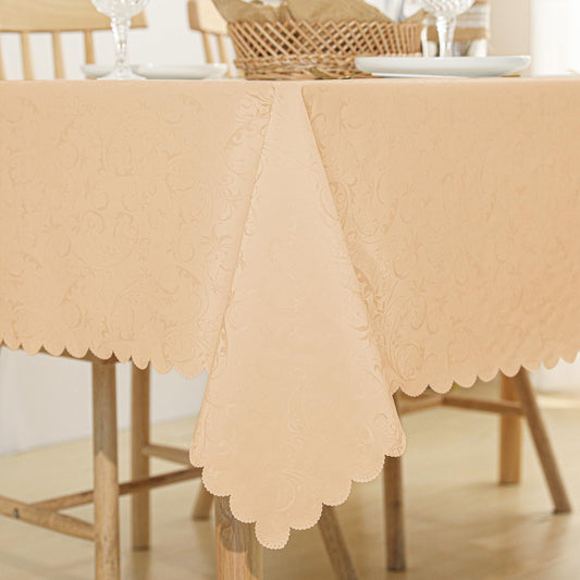 Qubjus Rectangle Jacquard Tablecloth High Weight Heavy Waterproof oilproof with Lace Table Cover for Dining Table, 60x104 Inch, Gold