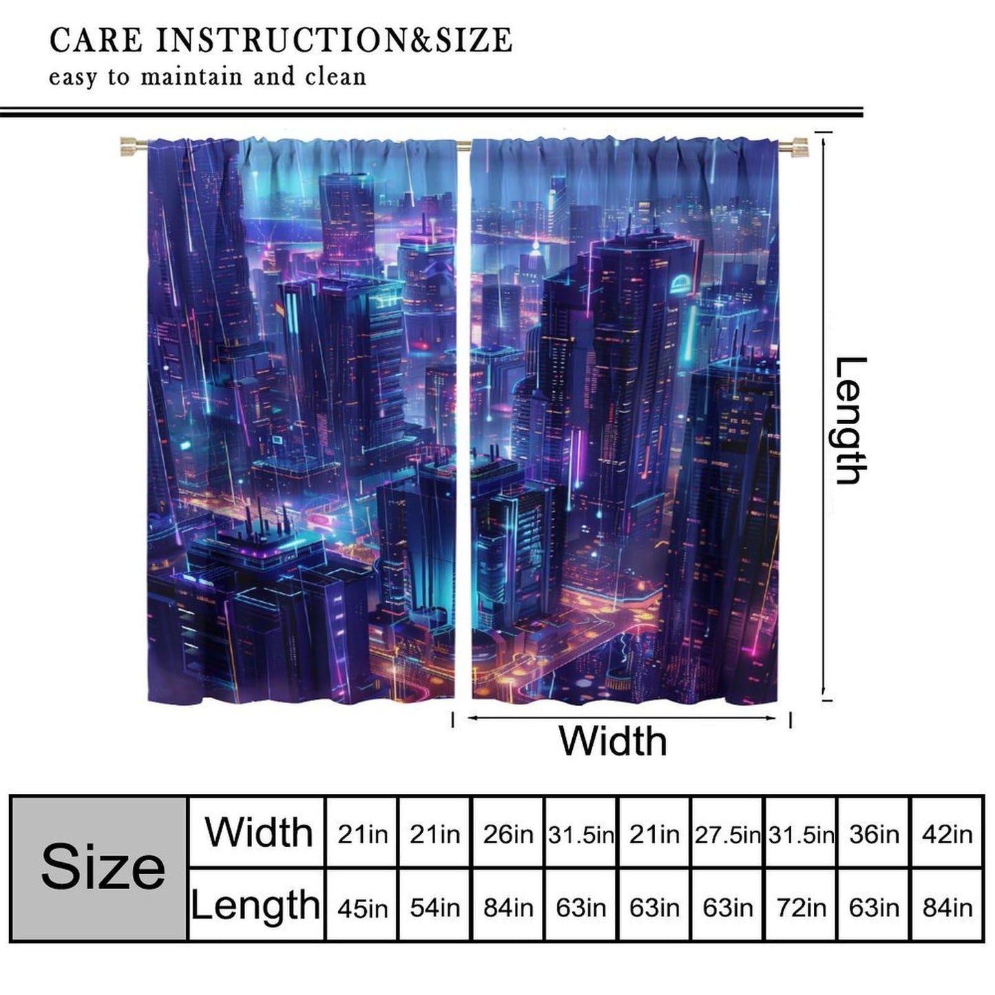 VUMIVI Gaming Curtains Cyberpunk Futuristic City Rain Skyscrapers Blue-Toned Fantasy Landscape Rod Pocket Window Treatments for Boys Girls Gaming Bedroom Sci-Fi Tech Expo 42" W X 44.5" L