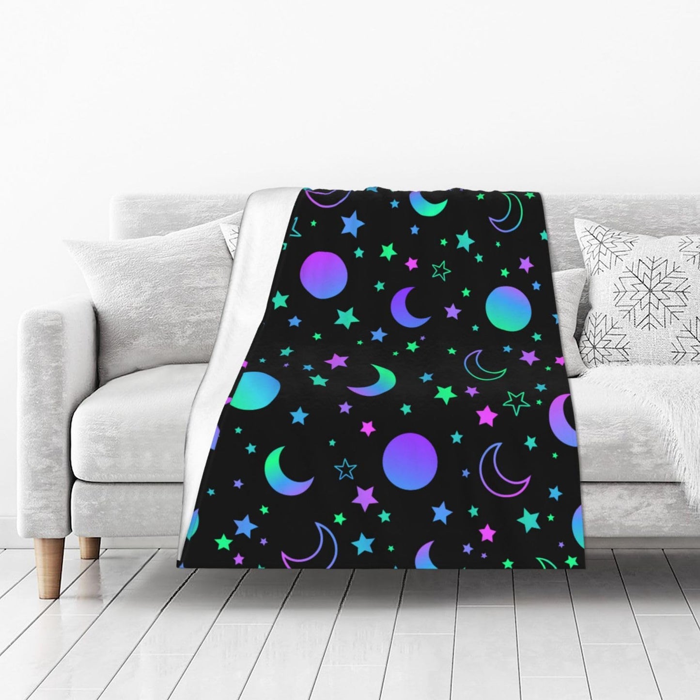Mystical Bright Neon Sun Moon Star Blanket, Soft Blankets Flannel Bed Throw Cozy Lightweight Plush Gifts for Boys Girls Women Men Sofa Couch Bedroom Living Rooms Warm All Season, Home Decor, 50X40in