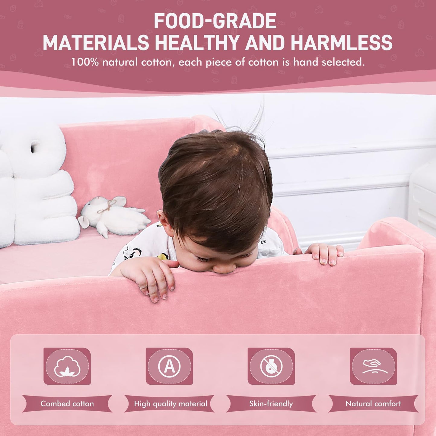 weeonekids Toddler Bed, Child Bed for Kids with Extra Safty Broad, Standard Crib Size Toddler Bed, Certified Fabric Toddler Beds,Toddler Flood Bed (Pink)