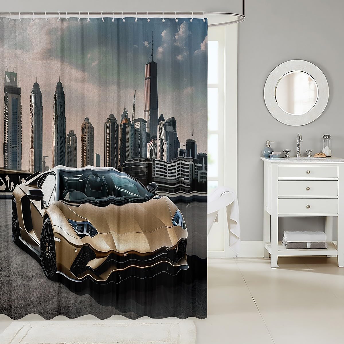Feelyou Race Car Fabric Bathroom Shower Curtain Sports Car Waterproof Shower Curtains for Kids Boys Girls Cool Speed Racing Car Design Shower Curtain with 12Hooks Automobile Style,72x72 Inches