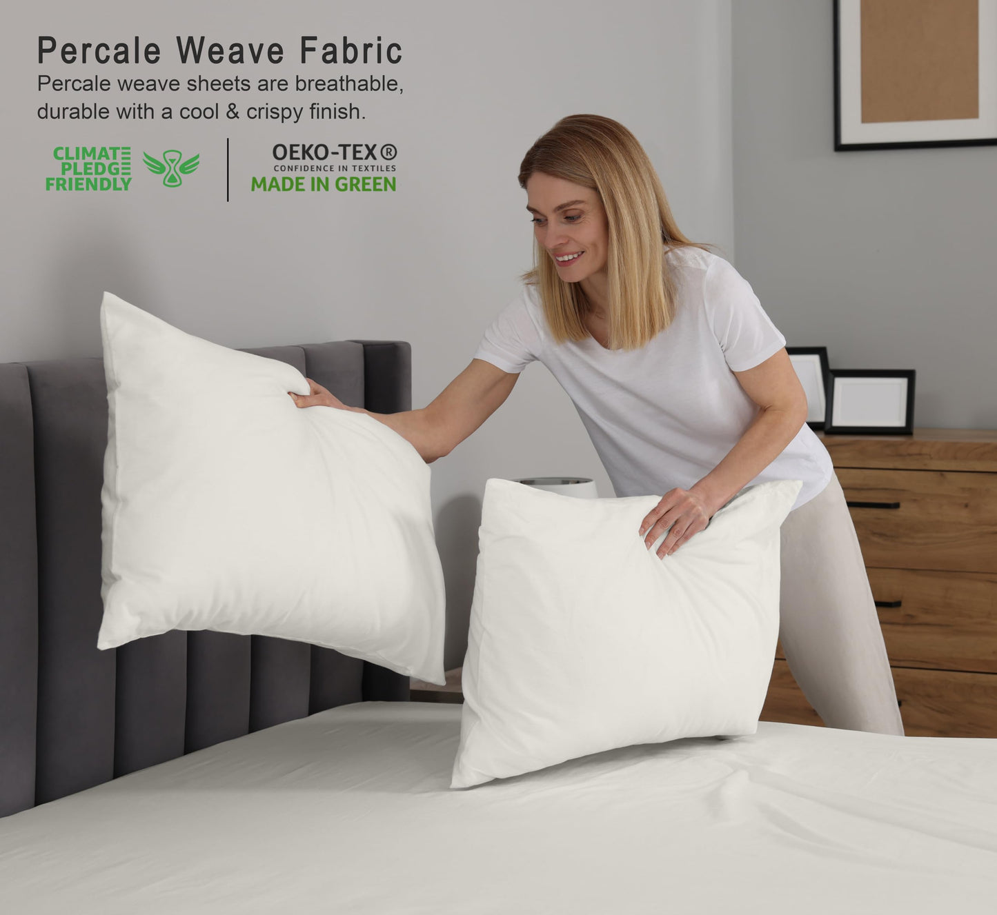 RUVANTI 100% Cotton Percale Sheets Queen Size – Crisp Cooling Bed Sheets for Hot Sleepers, Deep Pocket 16”, Soft Breathable & Durable Hotel-Style 4 Piece Set, Ivory