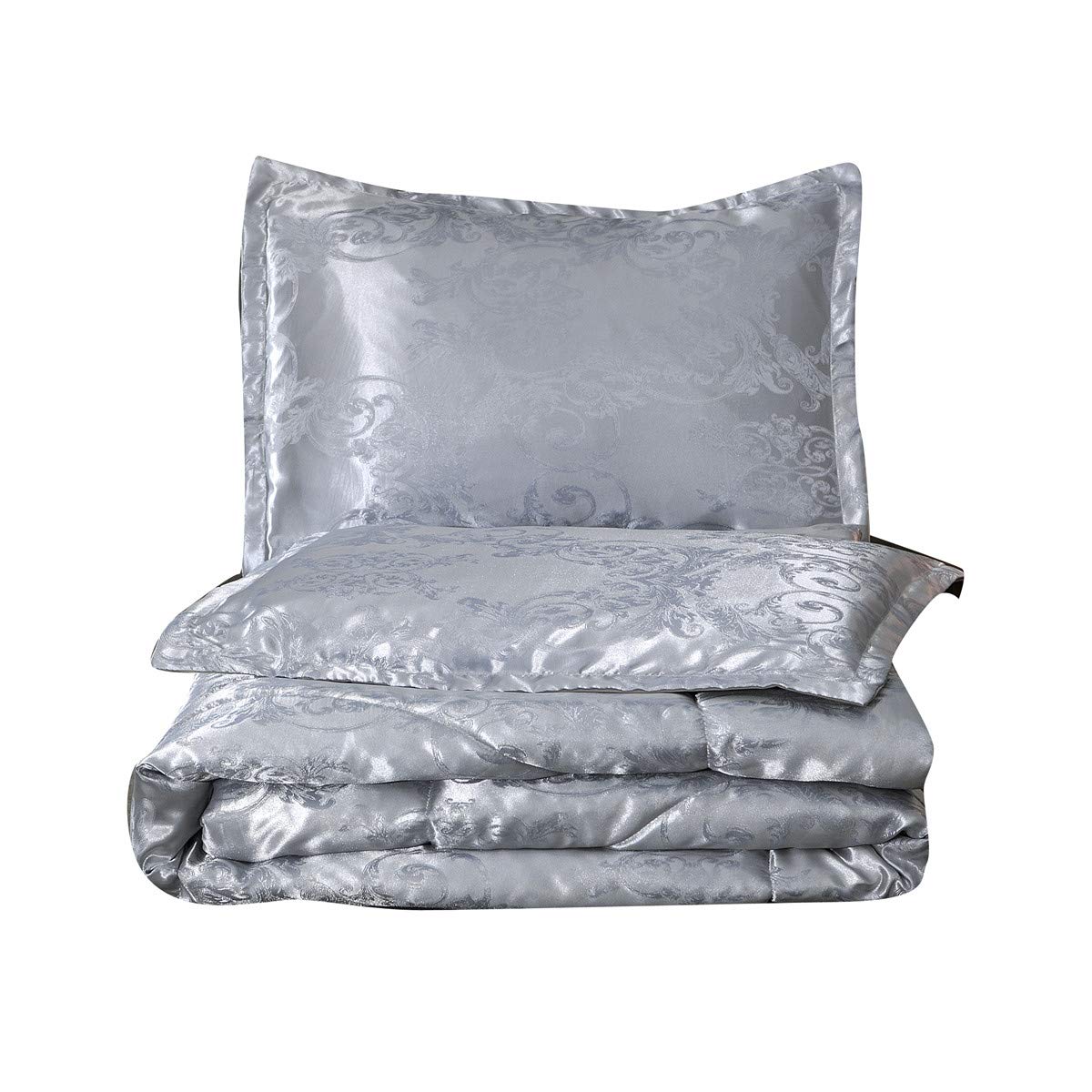 Raytrue-X Grey Queen Size Comforter Sets All Season Silver Bedding Lightweight Comforter for Queen Bed Silk Quilt Microfiber Comforter Set Blanket Matching 2 Pillow Shams (Full/Queen, 88x88 inches)