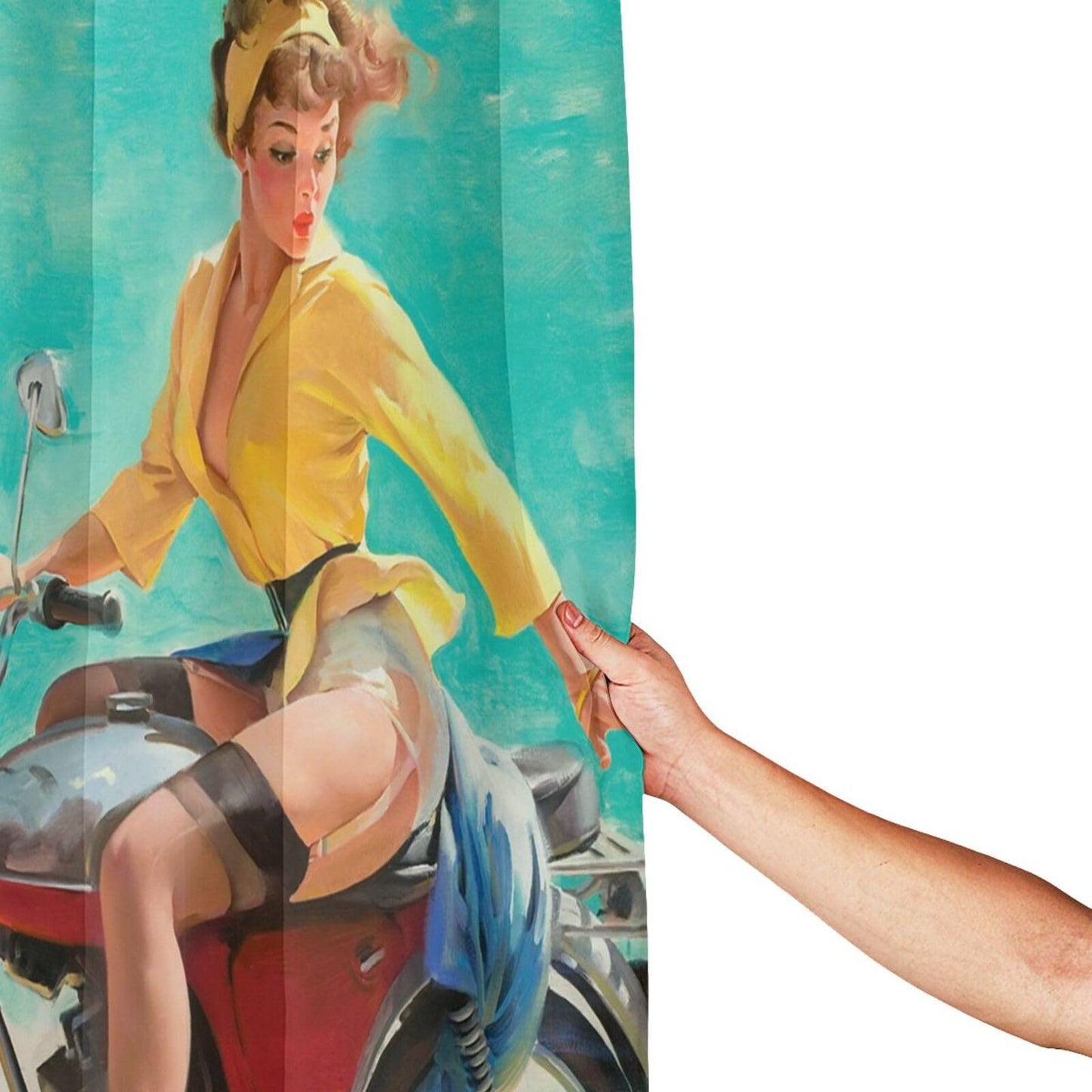 FUNNY KIDS' HOME Retro Pin up Girl Shower Curtains for Bathroom Oil Painting Art Canvas Style Bathroom Decor Sexy Lady Ride a Mortorbike Waterproof Polyester 72(w) x72(h)