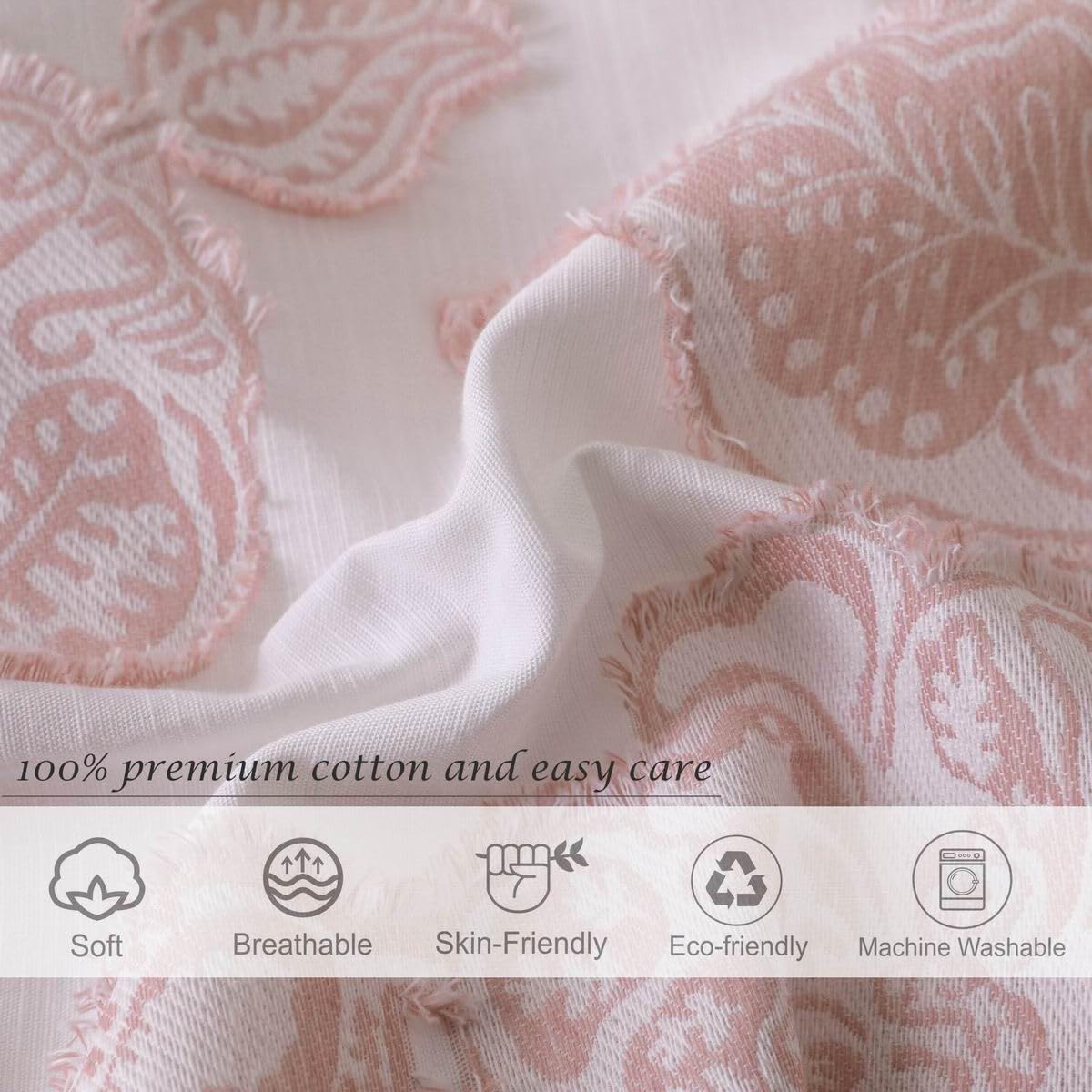 meadow park Cotton Clipped Jacquard Duvet Cover Set King, 3 Pieces Jacobean Floral Bedding Set (Pink, King)