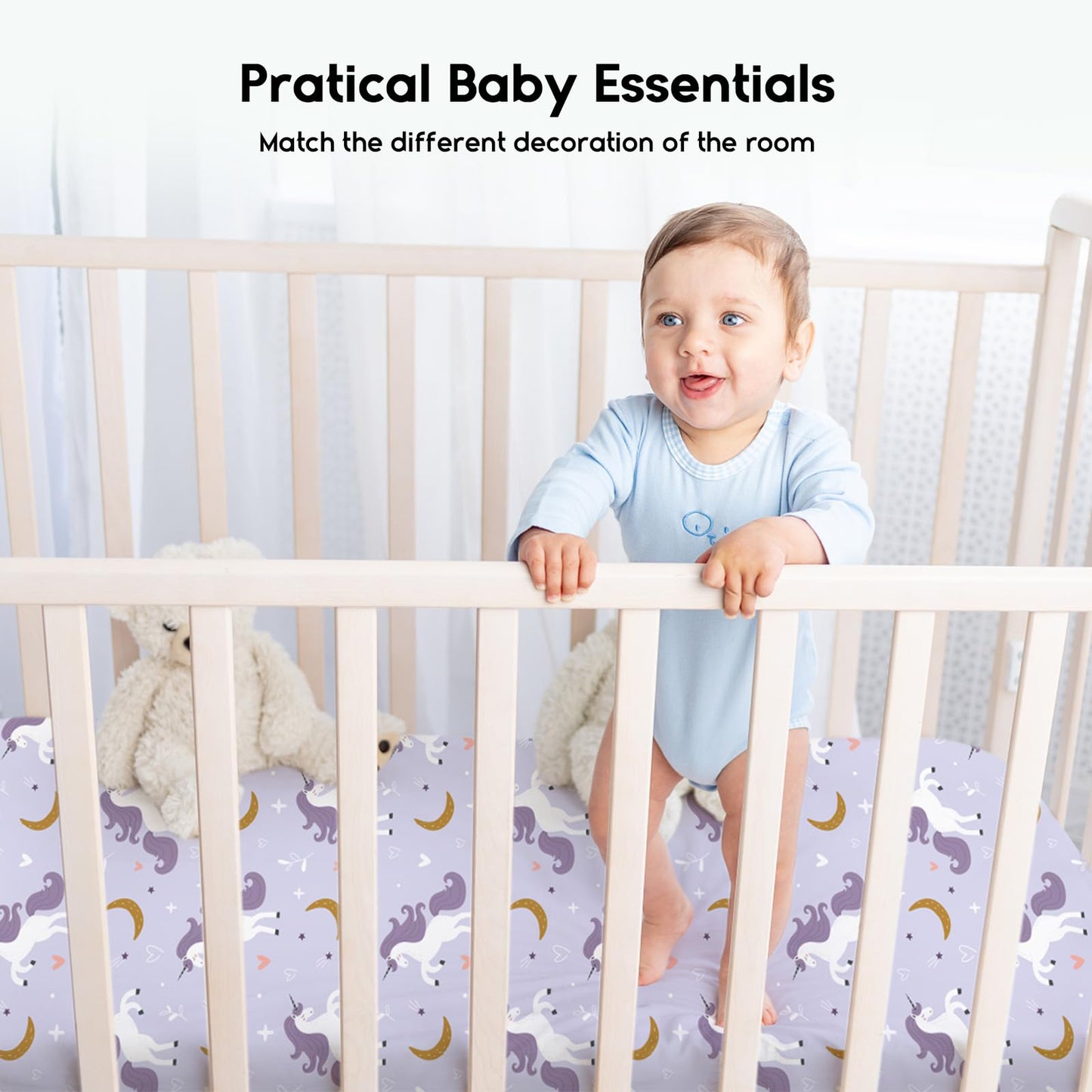 Yoofoss Baby Crib Sheets for Boys Girls, Fitted Crib Sheet 2 Pack for Standard Crib and Toddler Mattress, Super Soft Microfiber Baby Sheet 28x52x8in(Purple+Unicorn)