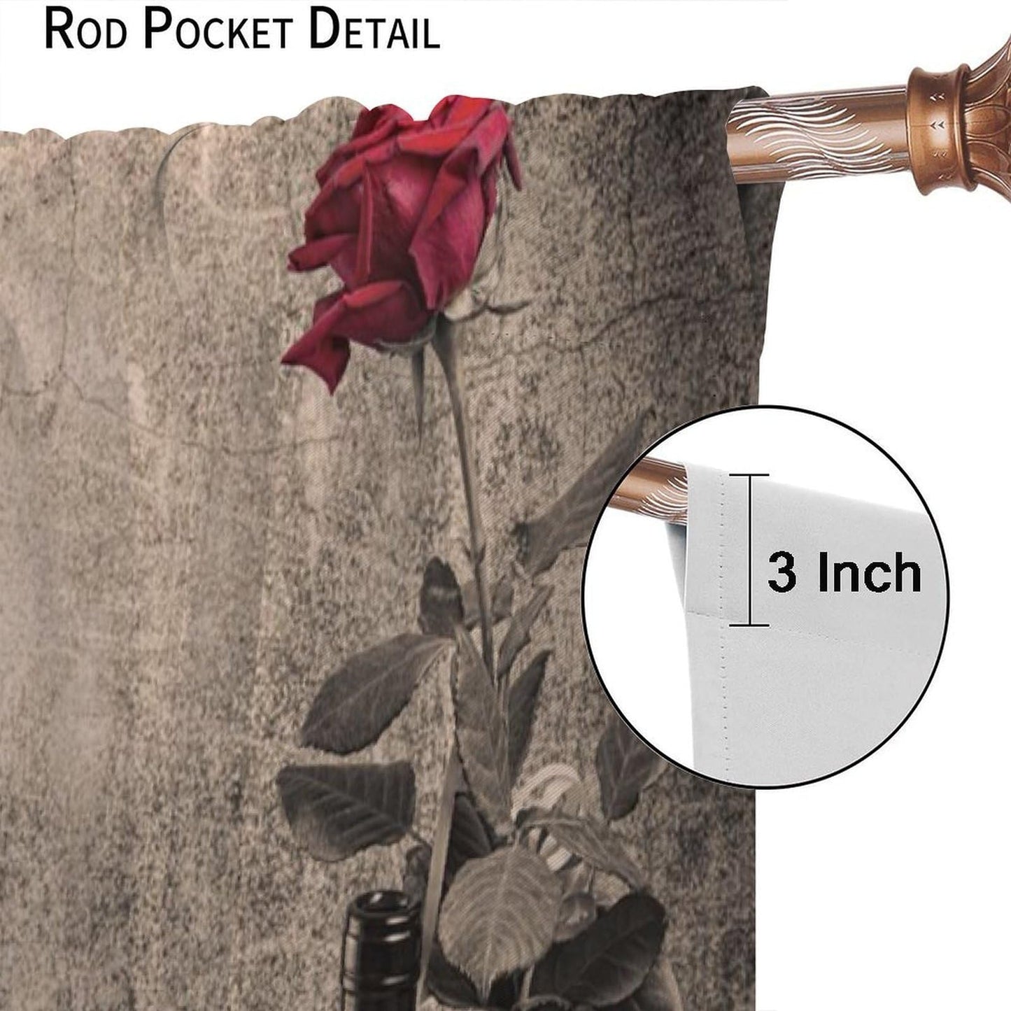 Fblifil Farmhouse Wine Curtains Rustic Retro Rose Wooden Board Printed Rod Pocket Window Drapes for Living Room Bedroom Kitchen Cafe Bar Decor 42" W X 45" L