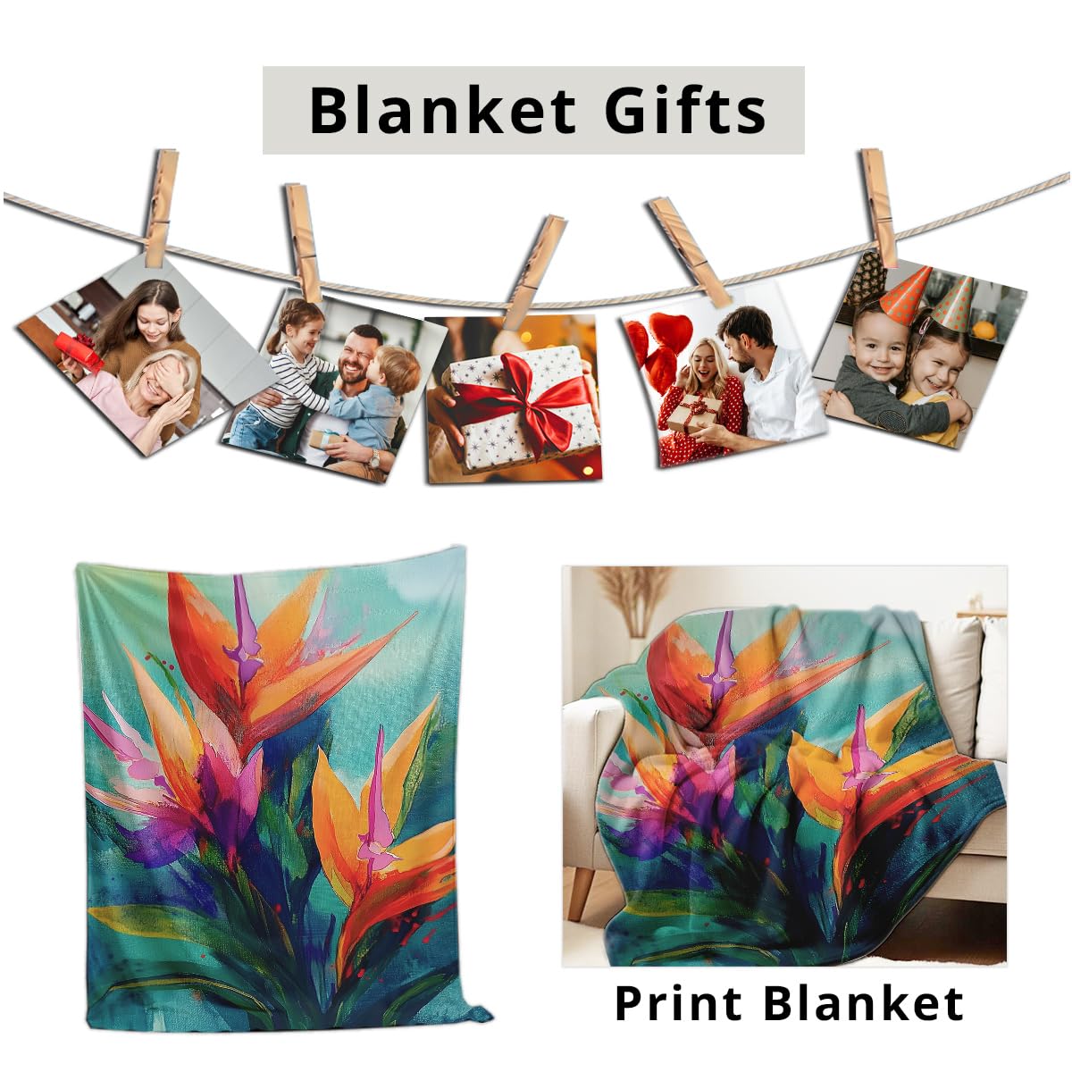 HUNXIAOJ Paradise Throw Blanket Birds Tropical Flowers Print Throw Floral Flannel Blanket for Sofa Bed Couch Office Home Decor Nature Botanical Lovers Gifts (49"x59")