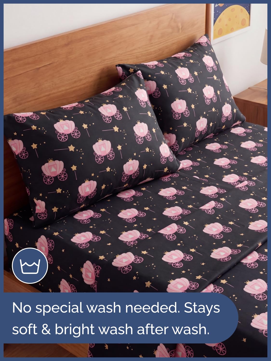 CGK Unlimited Kids Princess Carriage Full 4 Piece Sheet Set - Boys, Girls, Teens, Toddler - Easy Fit Deep Pockets - Soft, Cooling & Breathable Sheets - Cozy, Fade and Wrinkle Free - Machine Washable