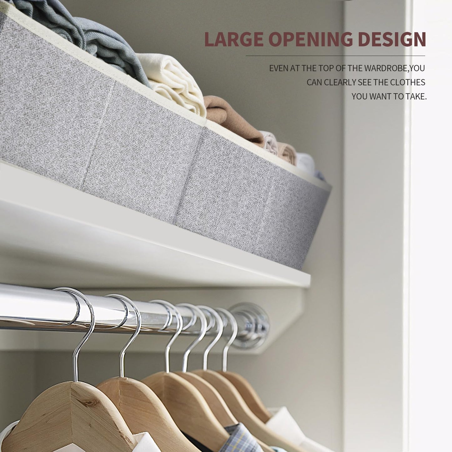 Homsorout Closet Organizers Bins 6 Packs - Large Closet Shelf Organizer with Handles, Fabric Trapezoid Storage Bins, Collapsible Storage Cubes for Clothes, Towels, Light Gray