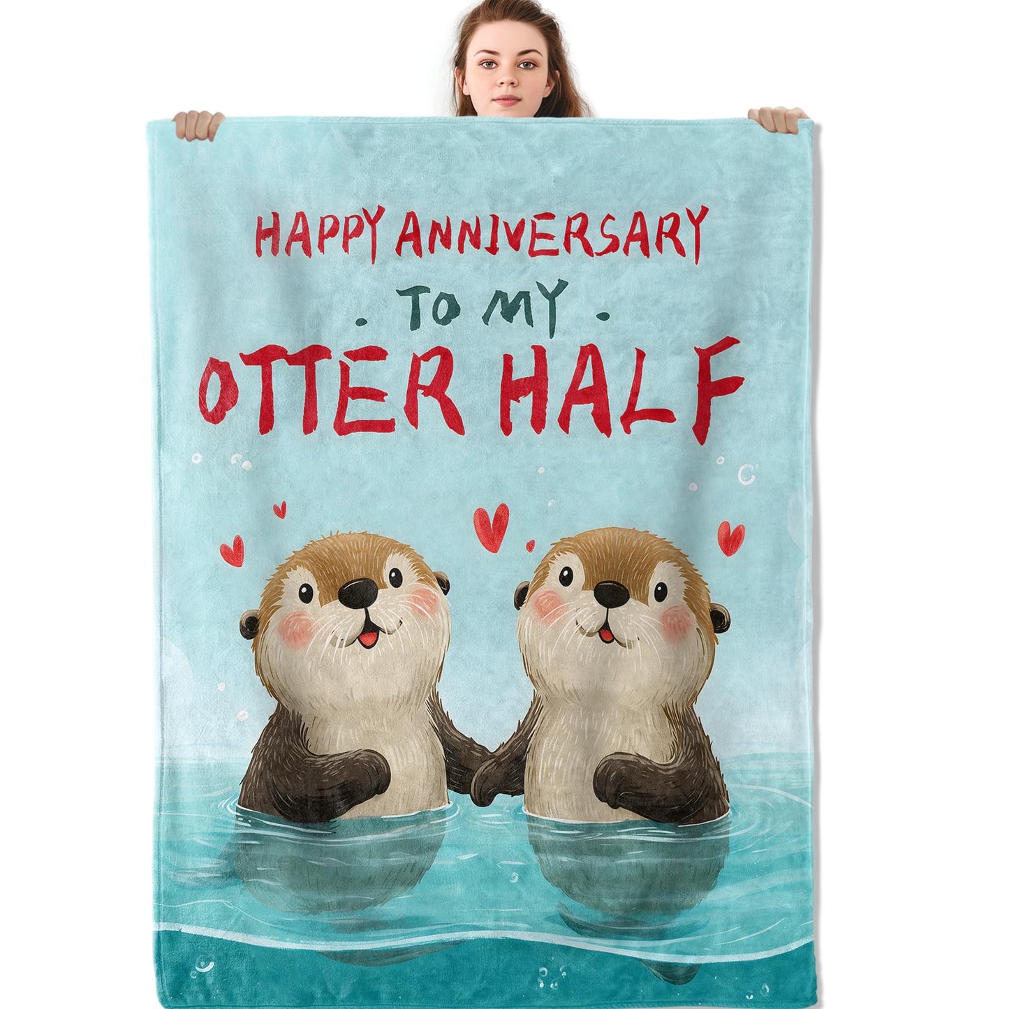 Mniedc Otter Couple Anniversary Blanket, Cute Animal Love Flannel Throw Blankets, 50"x60", Soft Warm Lightweight Fuzzy Cozy Throws for Couch Bed Sofa Decorative Gifts for Valentine Wife Husband, Blue