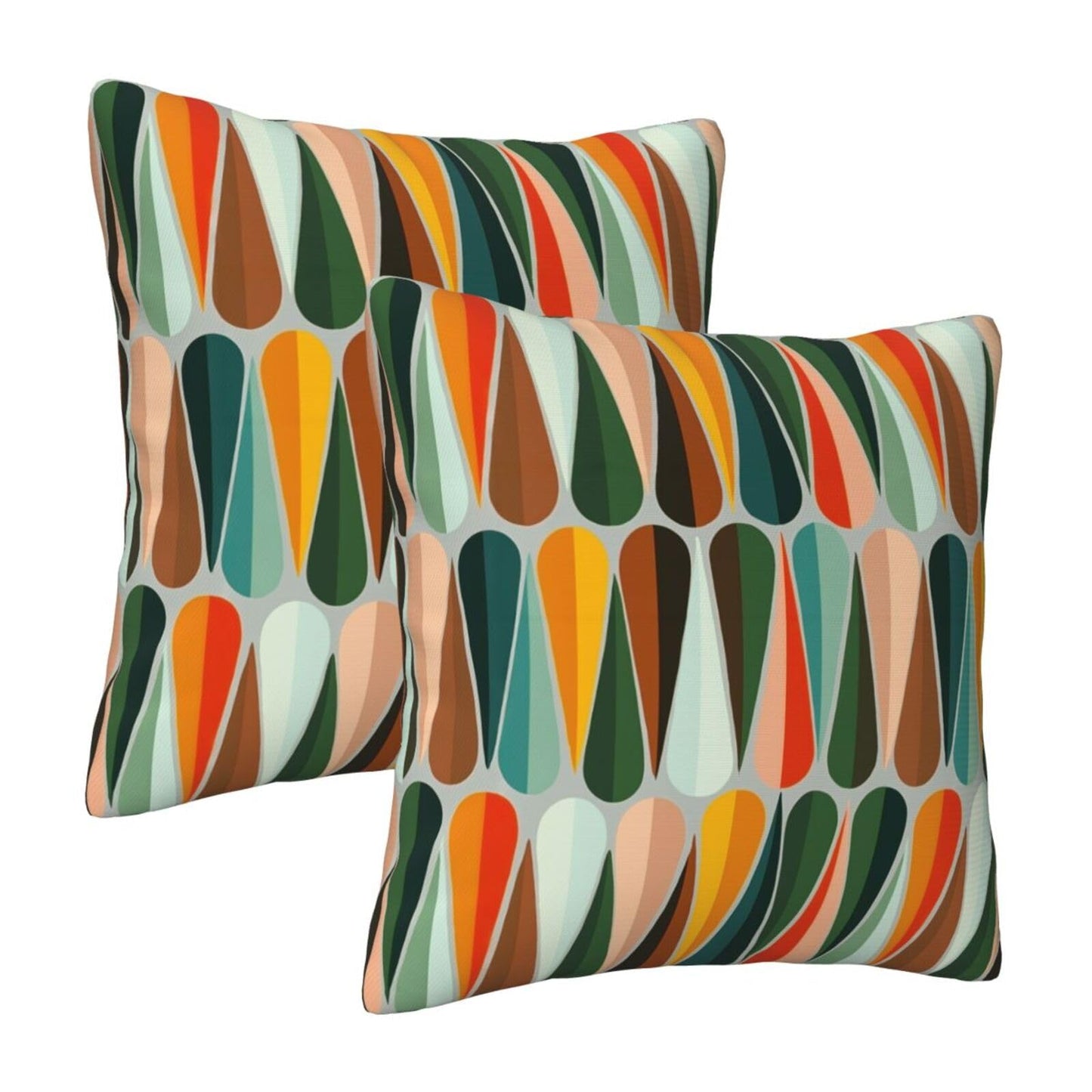 bassyil Mid Century Retro Drop Throw Pillow Covers Decorative Linen Pillow Cases Set of 2 Square Cushion Cover for Couch Sofa Bedroom Patio 18x18 Inch