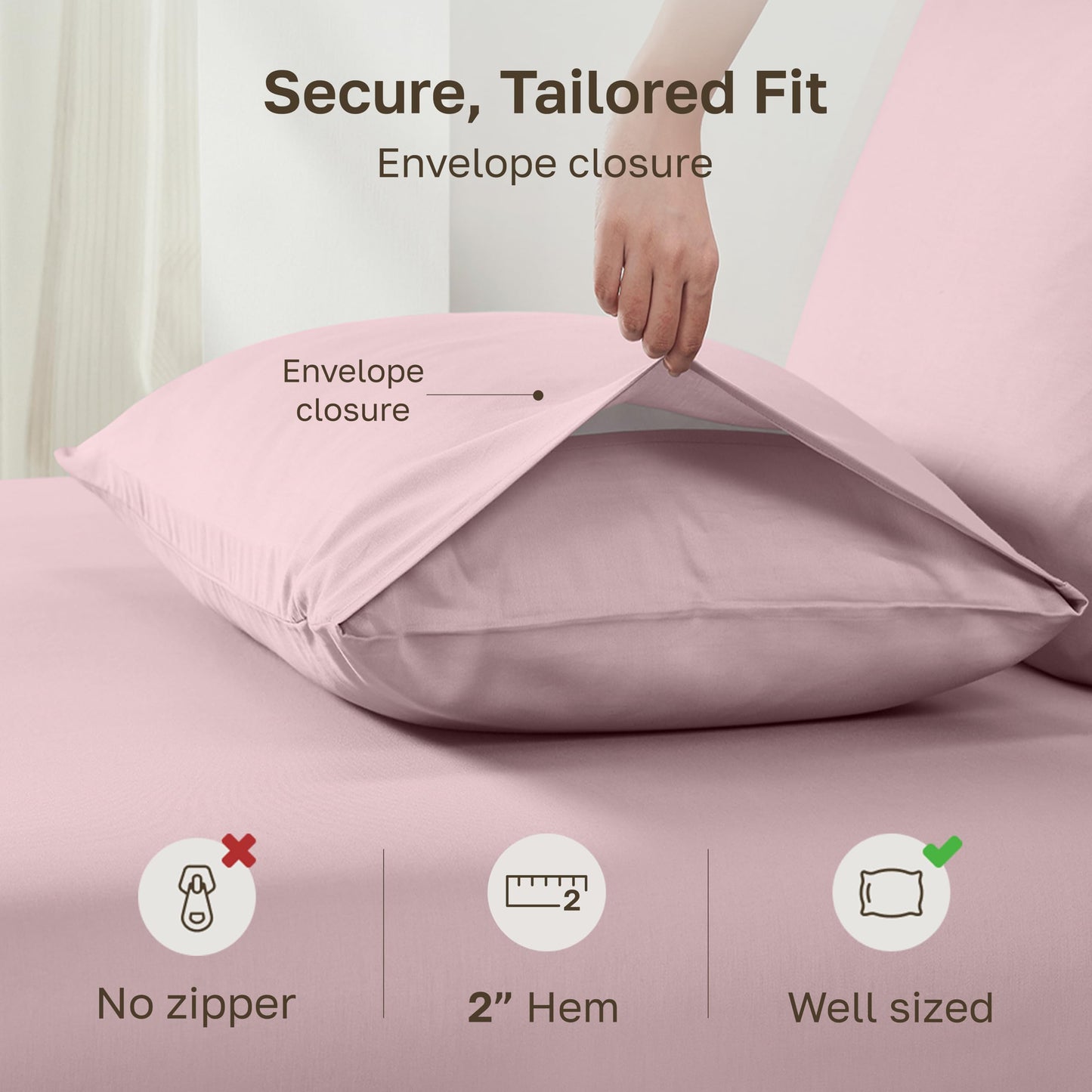 California Design Den 100% Cotton Pillowcases Standard/Queen Size Pillowcases - Set of 2 Soft Sateen Weave Cases, Fits Queen and Standard Size Pillows - Pink