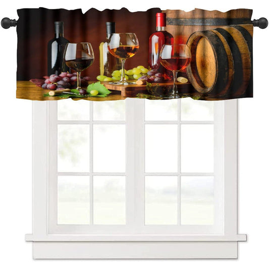 TFOSO Wine Kitchen Valance Curtain,Vintage Wood Wine Windows Deal with Modern Design Restaurant Living Room Room Decor 1 Panel 54" W x 18" L Inch