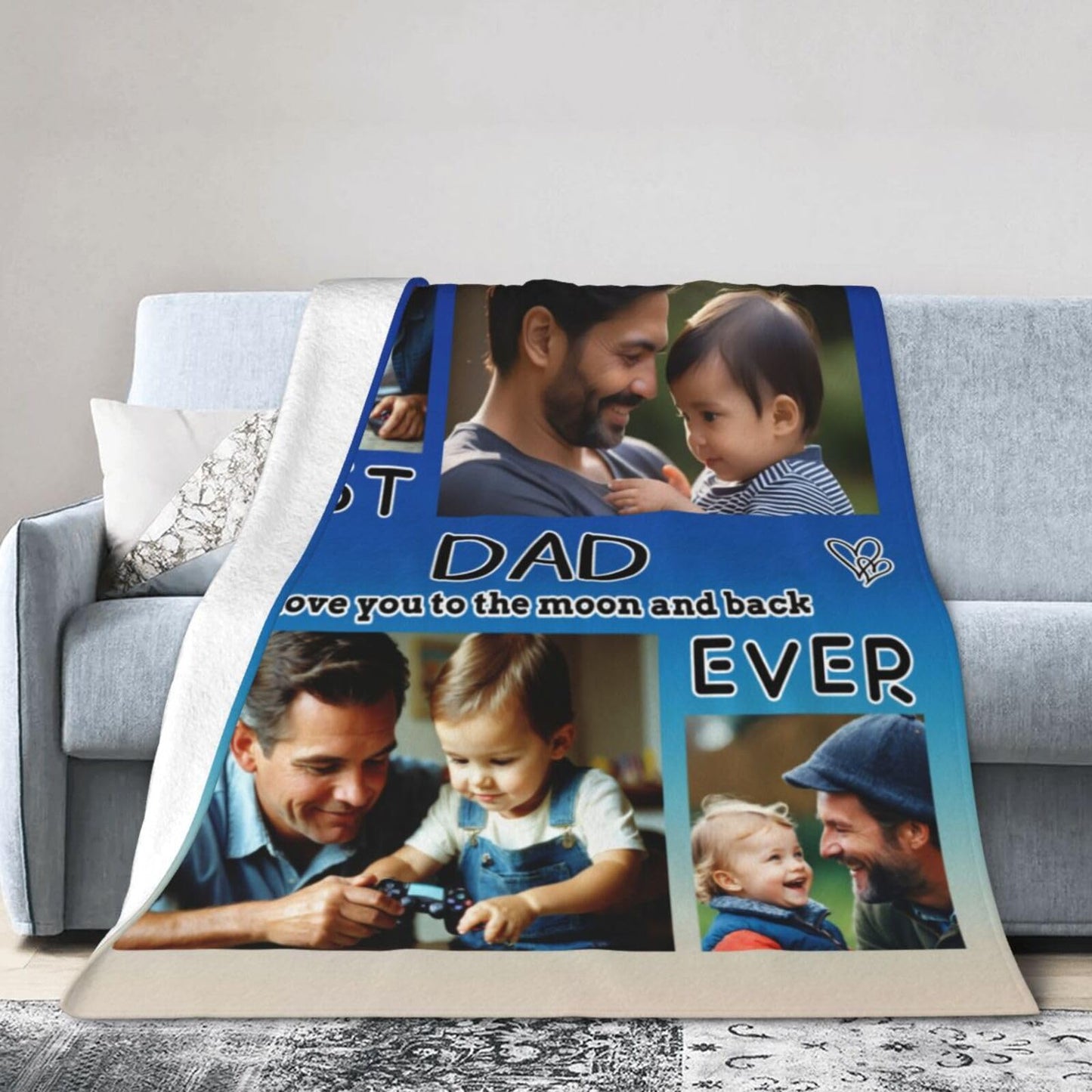 Dewoofly Custom Photo Personalized Flannel Throw Blankets Gift for Your Best Dad Ever, Customized Blanket All Seasons for Birthday Father's Day Presents 60"x50" (Print in USA)