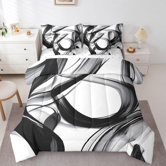 jejeloiu Abstarct Comforter Set with Sheets 7 Piece King Size Stripe Line Bedding Set for Kids Boys Girls Modern Art Bed in a Bag Room Decor Soft Lightweight Microfiber