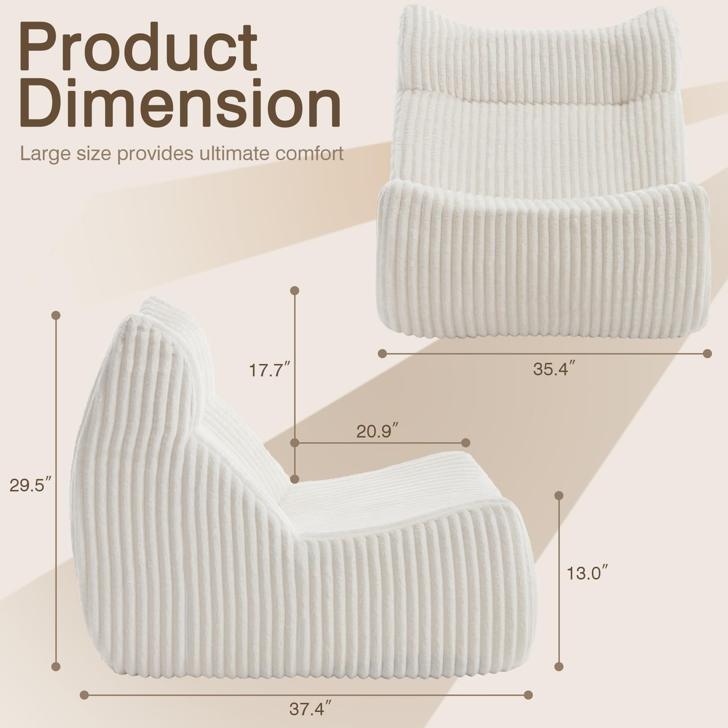 Ayiseedmid Big Bean Bag Chairs, Lazy Floor Sofa, Fireside Chair for Living Room, Bedroom, Office (White, Single Seat)