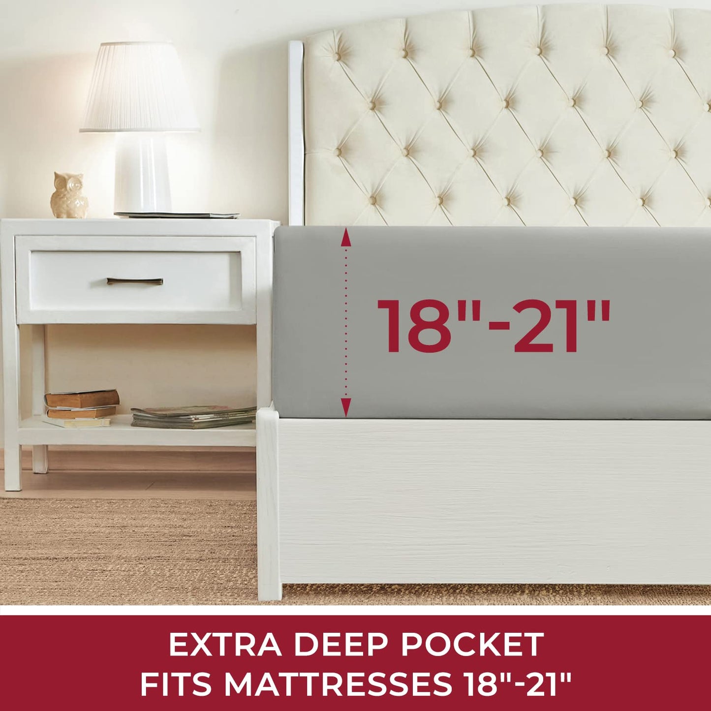 Mellanni Extra Deep Pocket King Fitted Sheet - Iconic Collection Bedding Sheets with up to 21 inch Deep Pocket - Soft & Cooling - Fade & Stain Resistant - 1 PC (King, Light Gray)