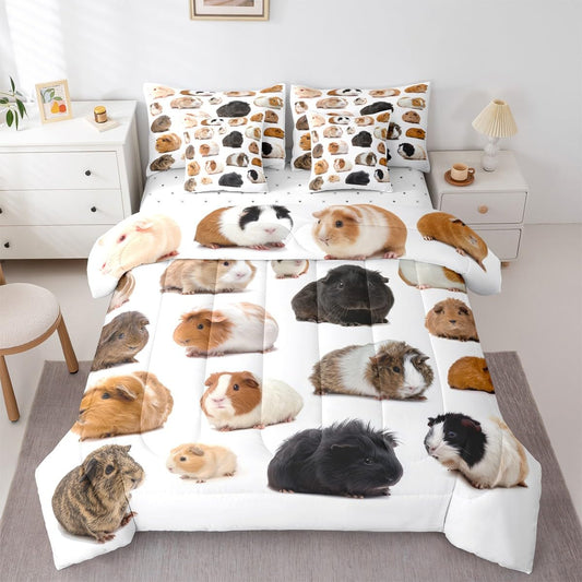 Erosebridal Guinea Pig King Comforter Set Cute Mouse 3D 7 Pieces Bedding Rodents Animal Bed Set Kids Boys Girls Teens Bed in A Bag