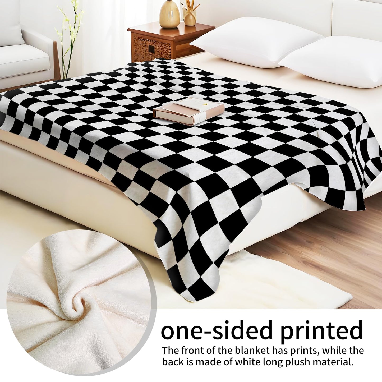 ANIOXCK Throw Blanket for Couch, 300GSM Warm Soft Cozy Flannel Blanket, Cute Blanket for All Seasons Bedroom Home Decor Gifts, Black White Checkerboard 50x60 Inches