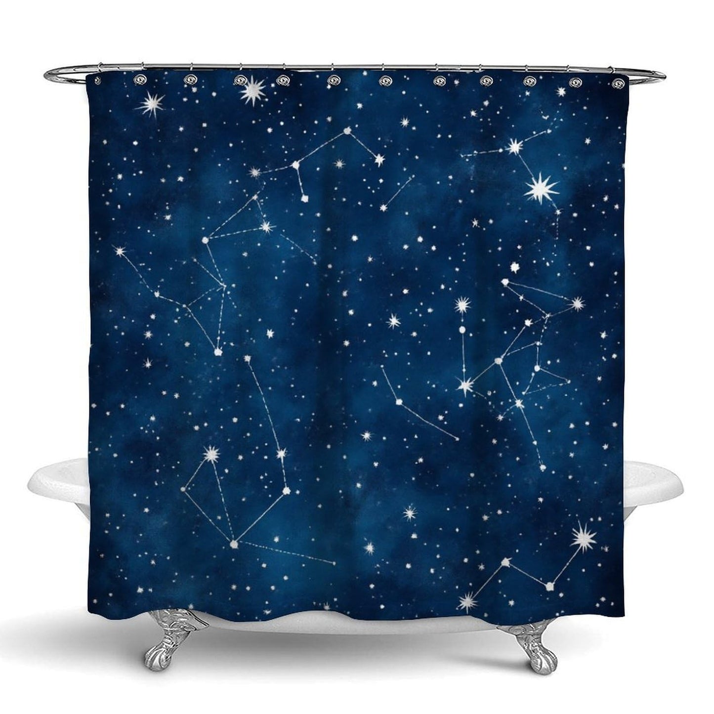 Meaudiwes Fashion Waterproof Shower Curtain Lightweight Hotel Quality Bathroom Decor with Hooks, 72"x 70" Constellation Galaxy Starry Night Stars Glow in The Dark Midnight