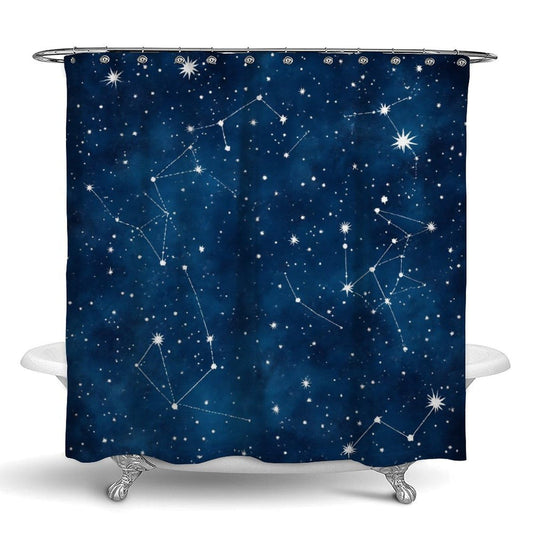 Meaudiwes Fashion Waterproof Shower Curtain Lightweight Hotel Quality Bathroom Decor with Hooks, 72"x 70" Constellation Galaxy Starry Night Stars Glow in The Dark Midnight