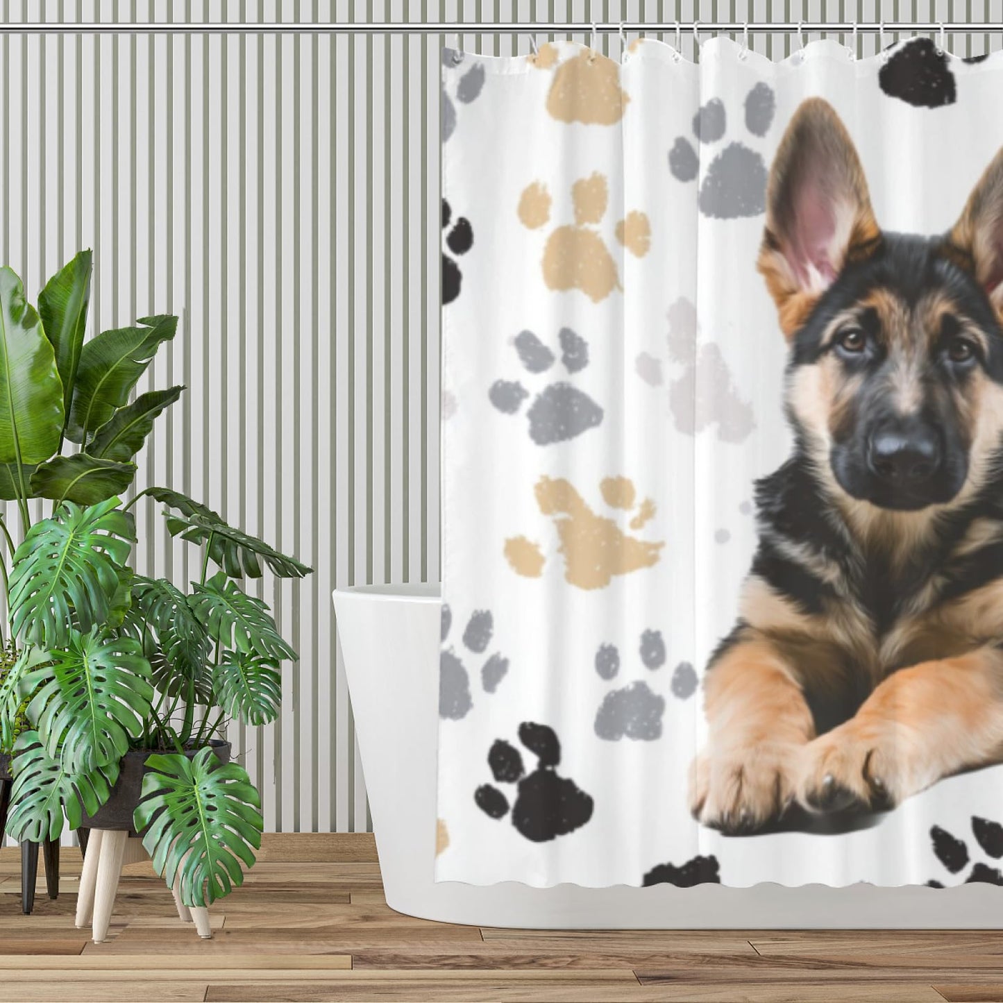 Wordatu Shower Curtain Pawprint German Shepherd Animal Paw Black and Gray Waterproof Polyester Fabric 72x72 Inches Set with Hooks