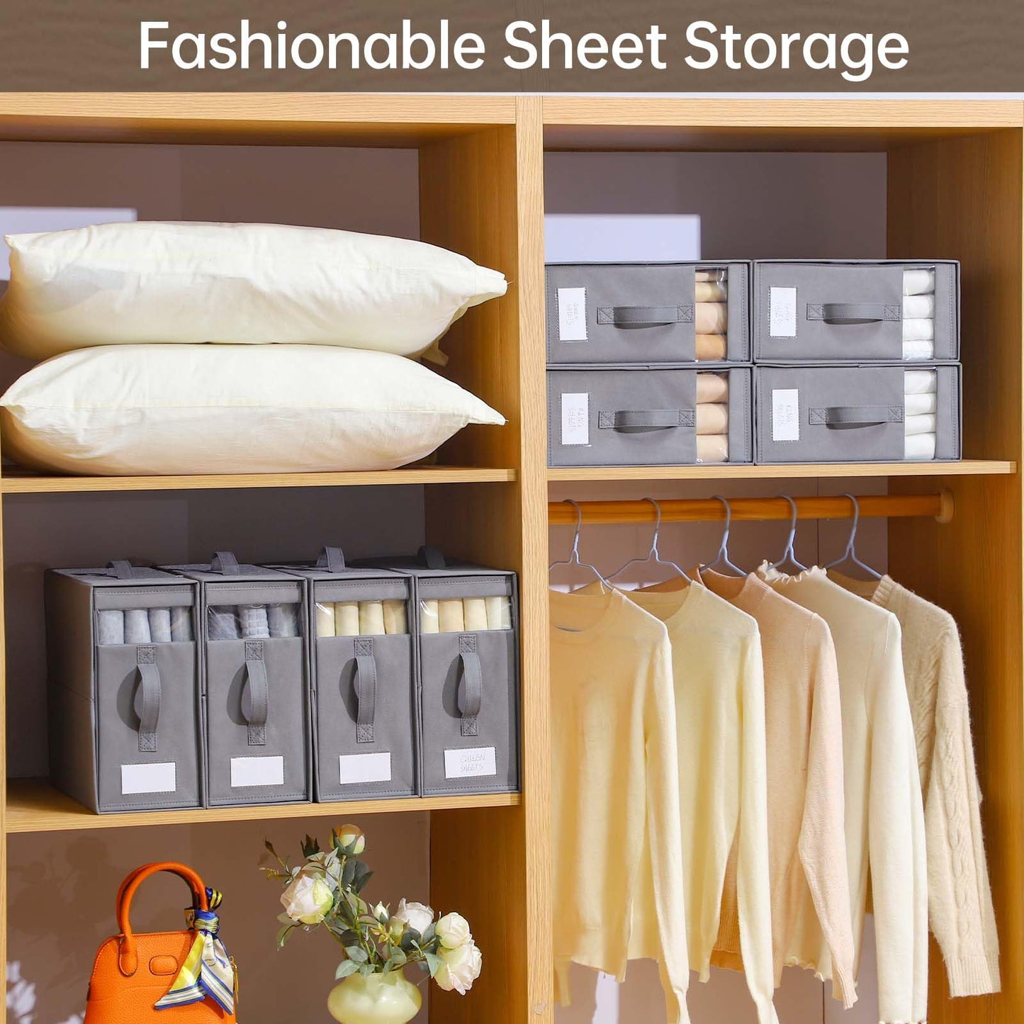 Large Bed Sheet Organizers and Storage,8 Pack Linen Closet Organizers and Storage, Foldable Bedding Storage for Bedsheets